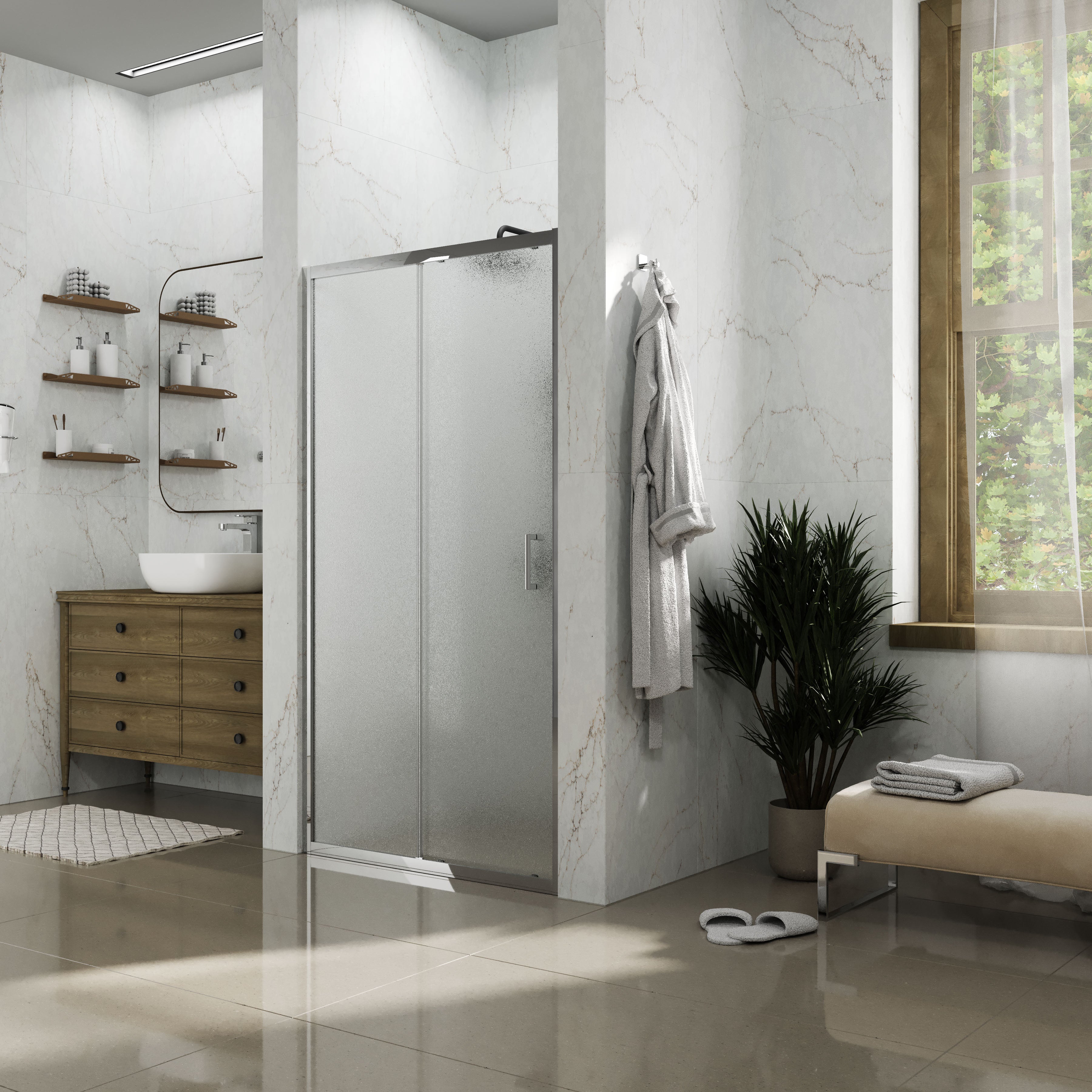 Душові двері розсувні, двоелементні Dakota 1200x1850 мм chrome, скло 5мм grape