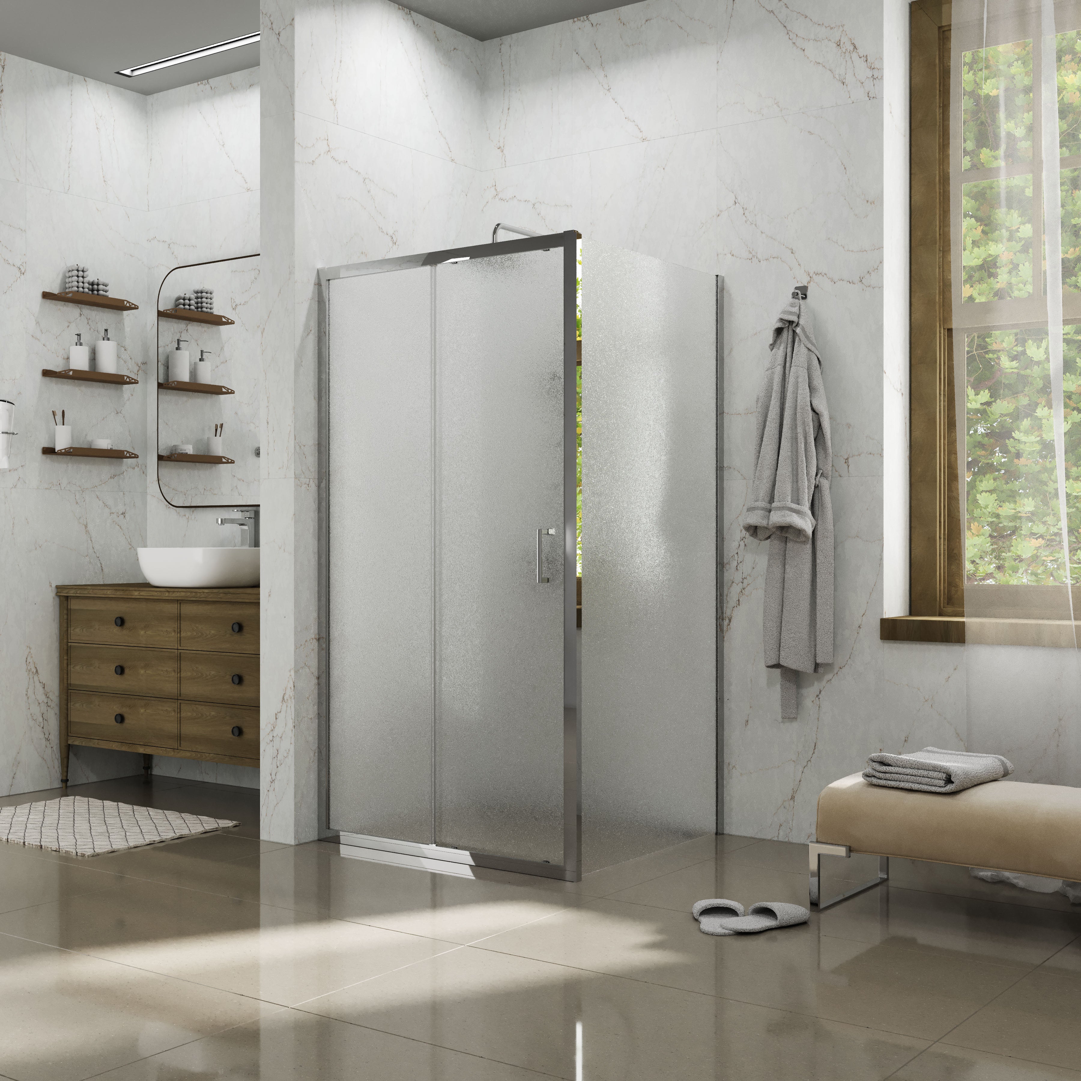 Dakota sliding shower doors, two-piece, 1000x1850mm, chrome, 5mm grape glass