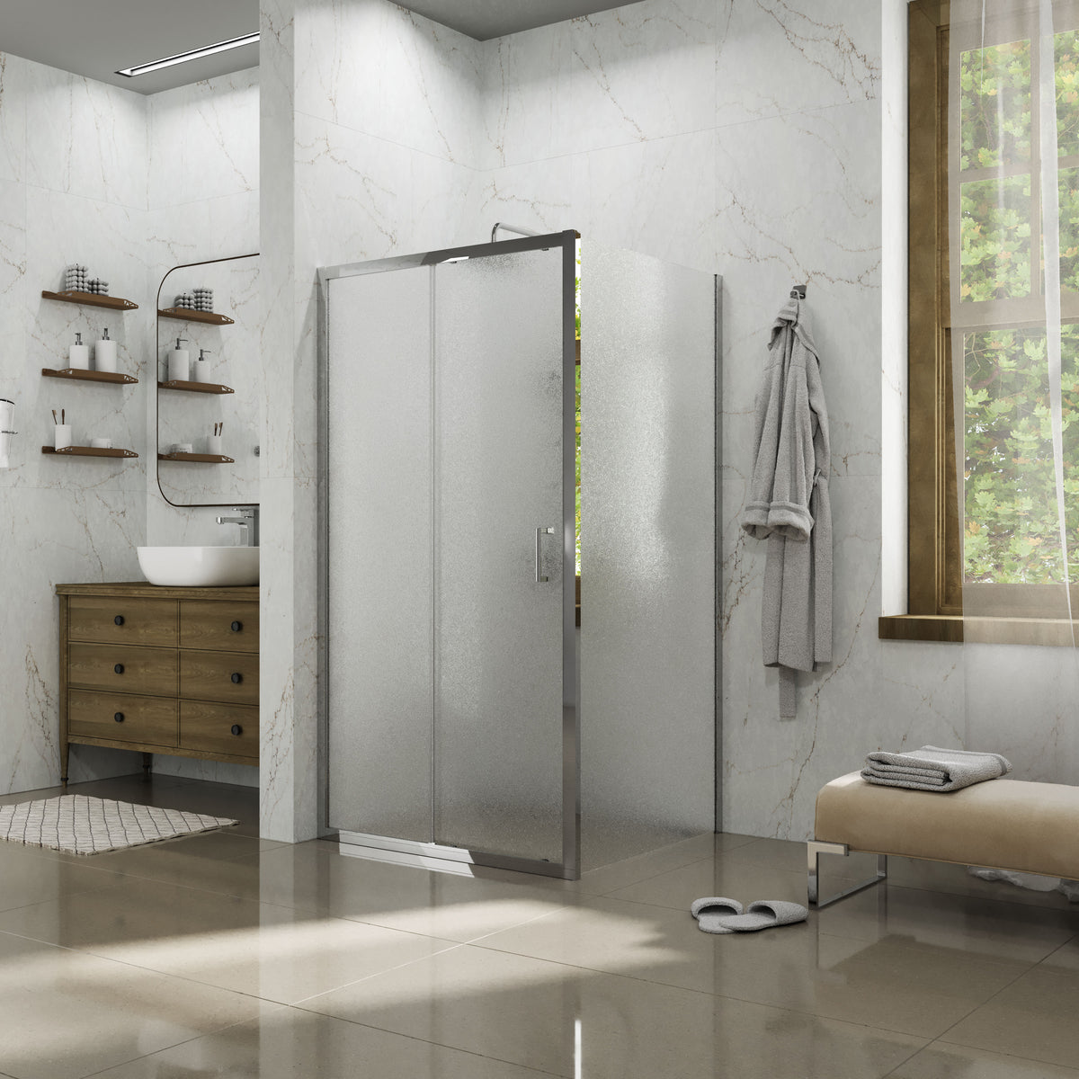 Dakota Panel fijo 800×1850 mm, cromo, cristal grape de 5 mm