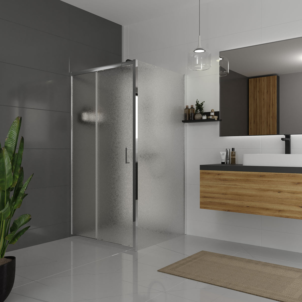 Dakota Panel fijo 900×1850 mm, cromo, cristal grape de 5 mm