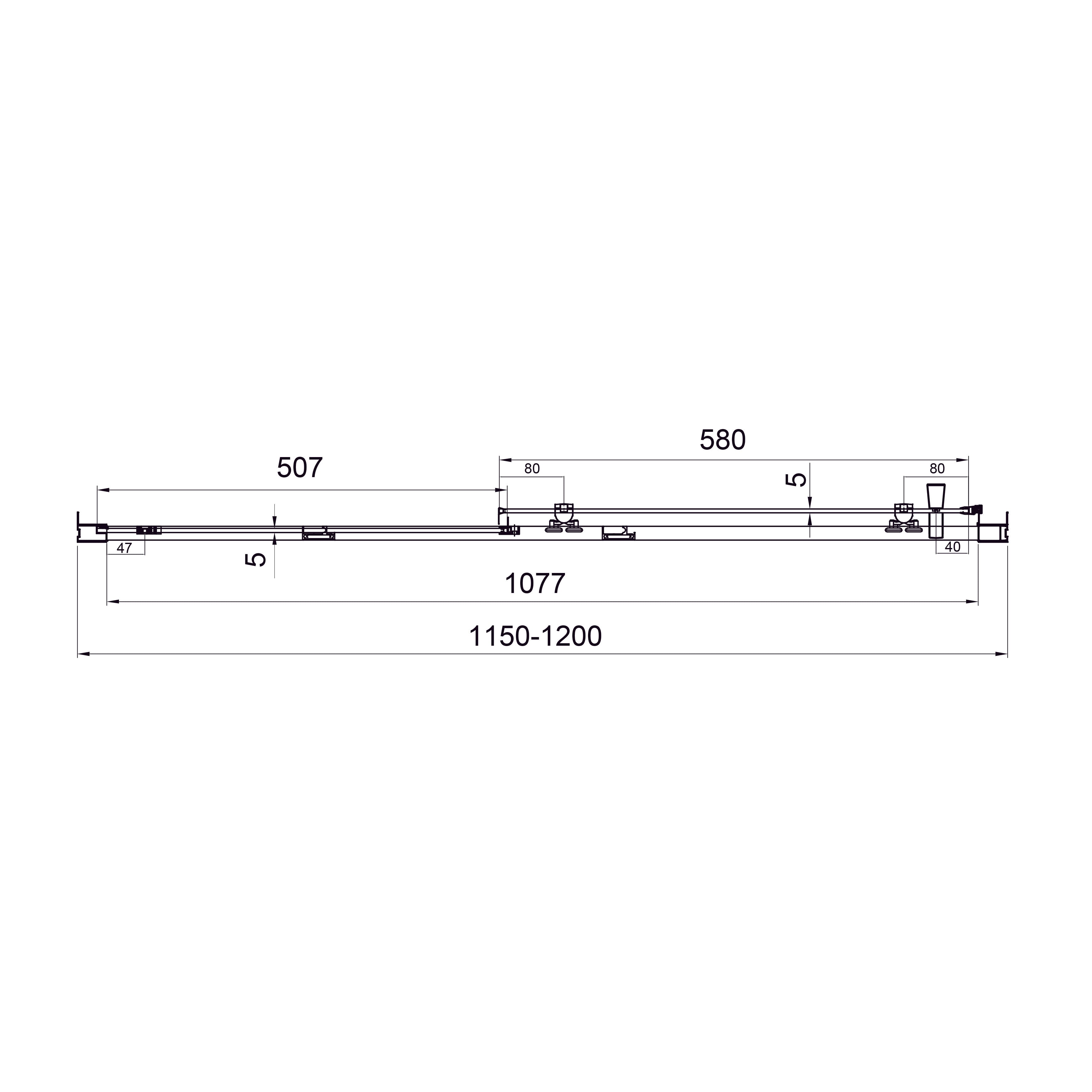 Dakota sliding shower doors, two-piece, 1200x1850mm, chrome, 5mm clear glass