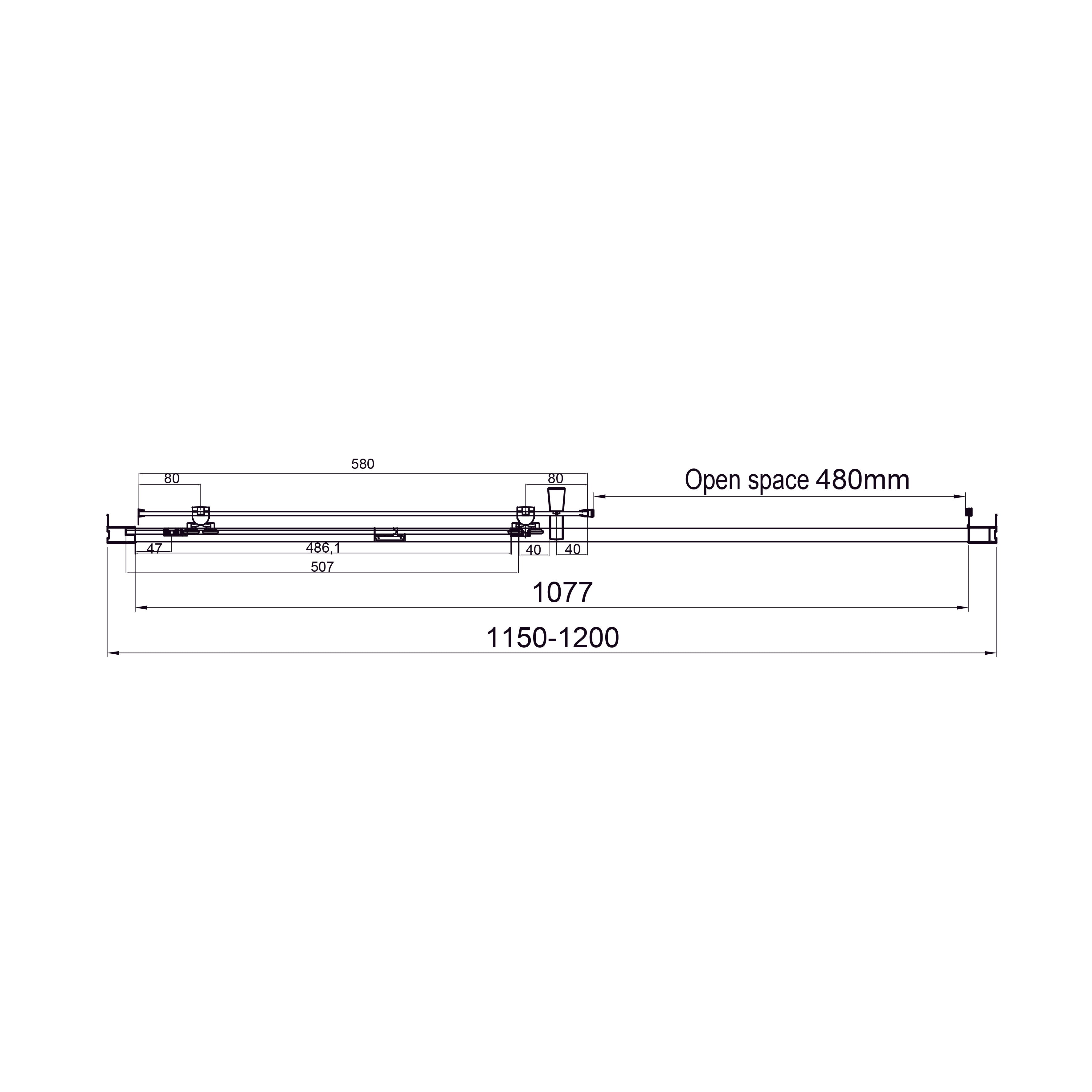 Dakota sliding shower doors, two-piece, 1200x1850mm, chrome, 5mm clear glass