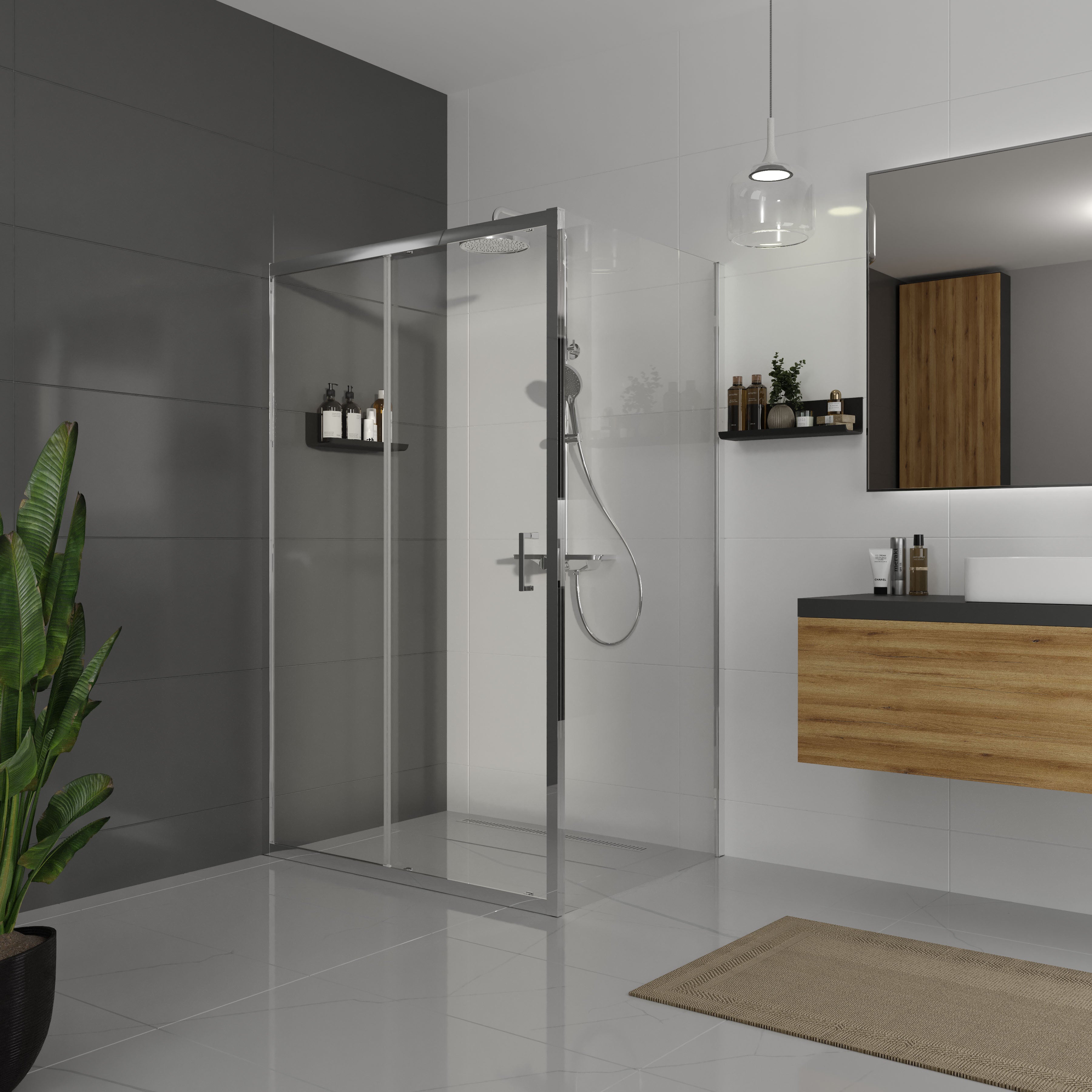 Dakota Schiebetür, zweiteilig, 1200x1850 mm, Chrom, Glas 5 mm Clear