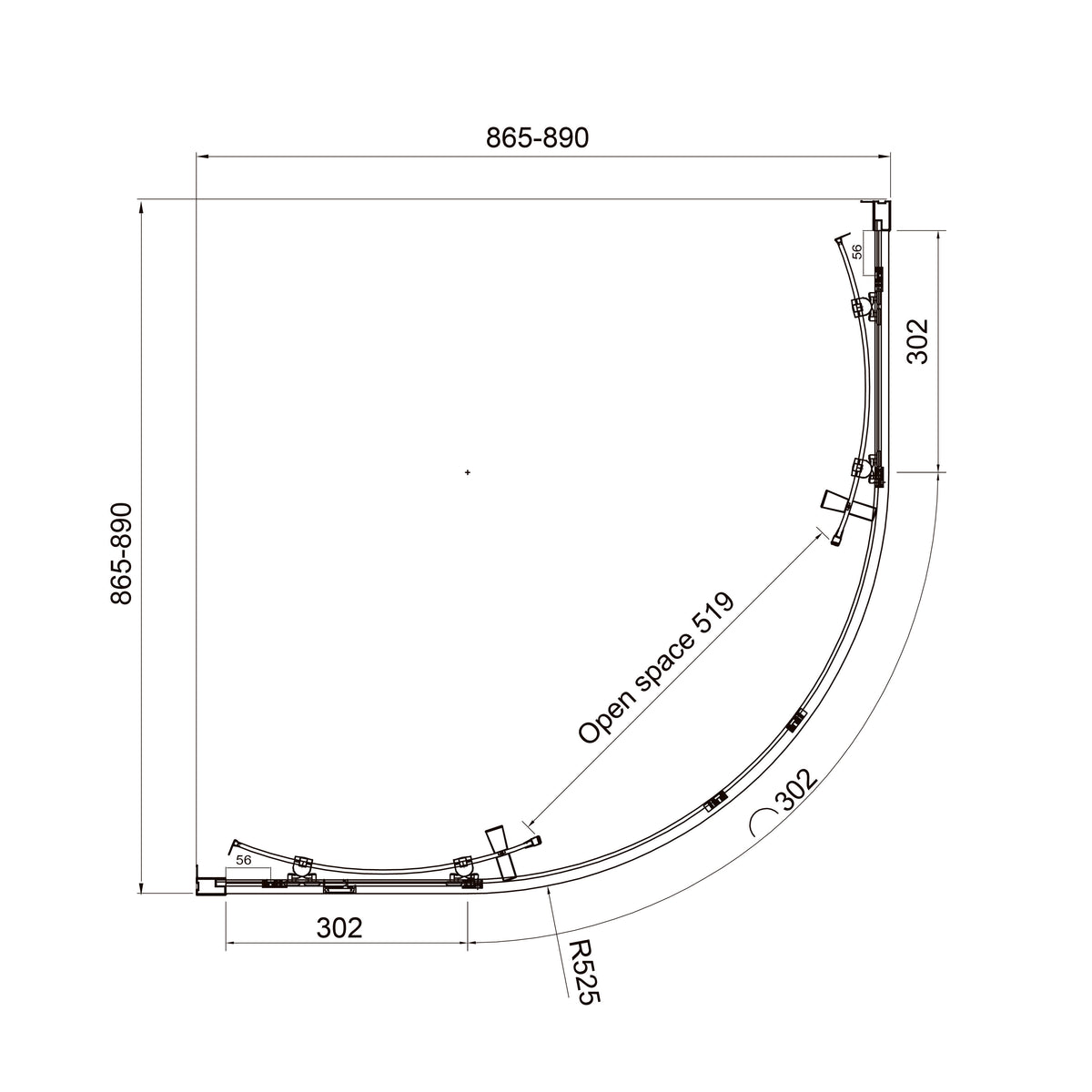 Dakota Cabina de ducha semicircular corredera 900×900×1850 mm, negro mate, cristal clear de 5 mm