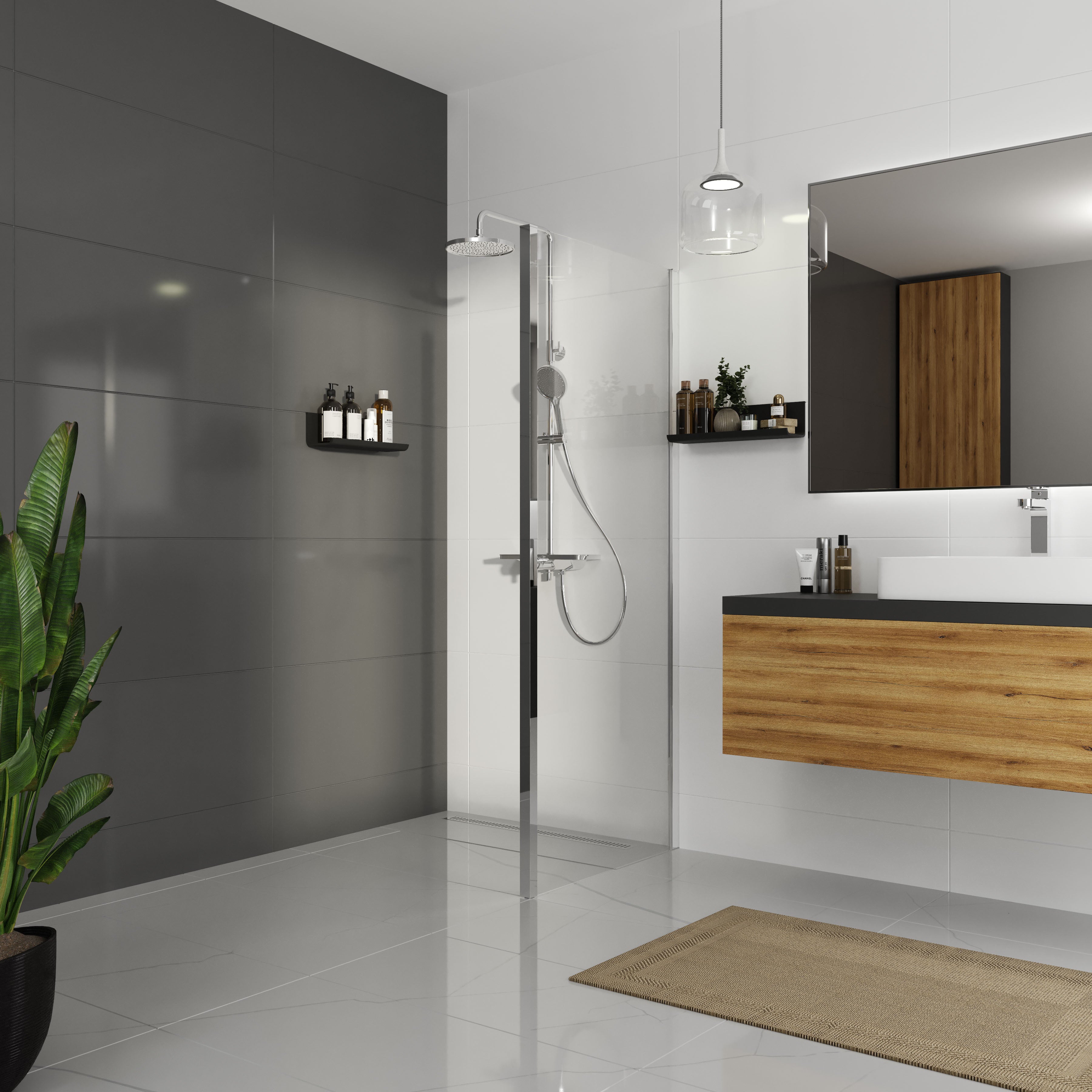 Dakota Seitenwand 900×1850 mm, Chrom, Glas 5 mm Grape