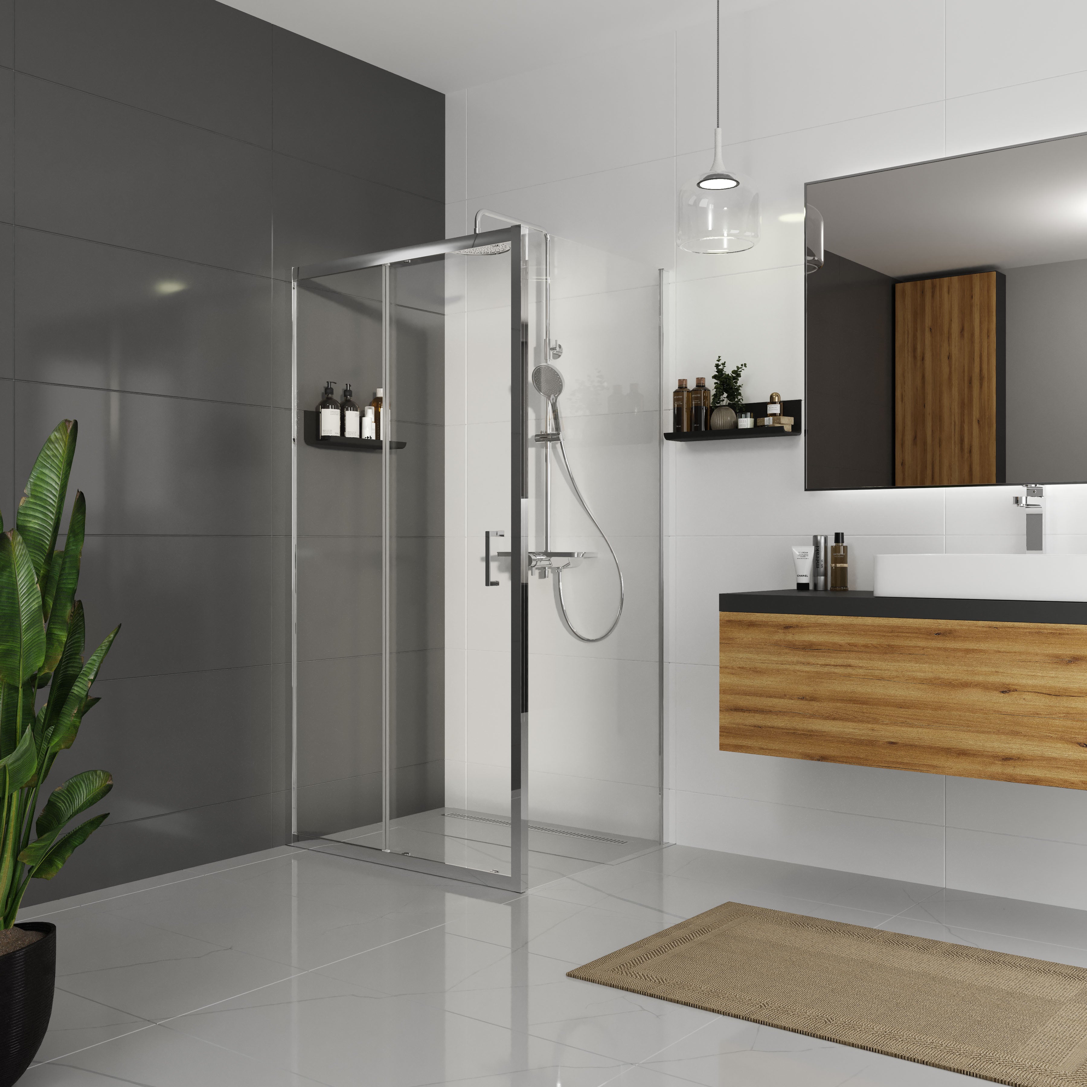 Dakota Schiebetür, zweiteilig, 1000x1850 mm, Chrom, Glas 5 mm Clear