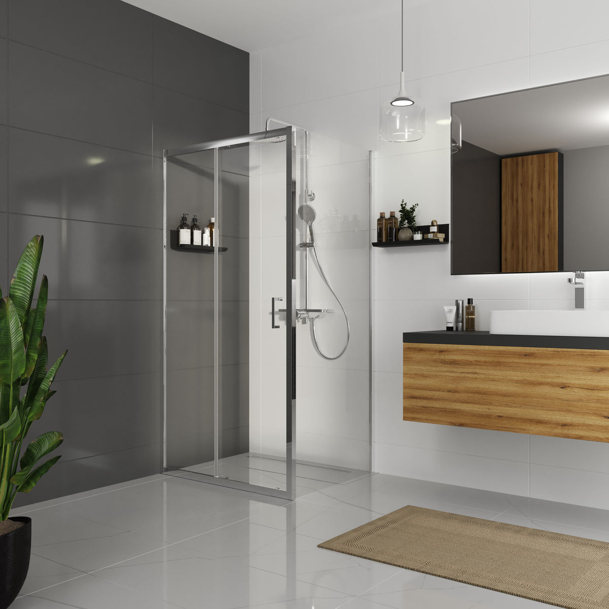 Dakota Panel fijo 800×1850 mm, cromo, cristal clear de 5 mm