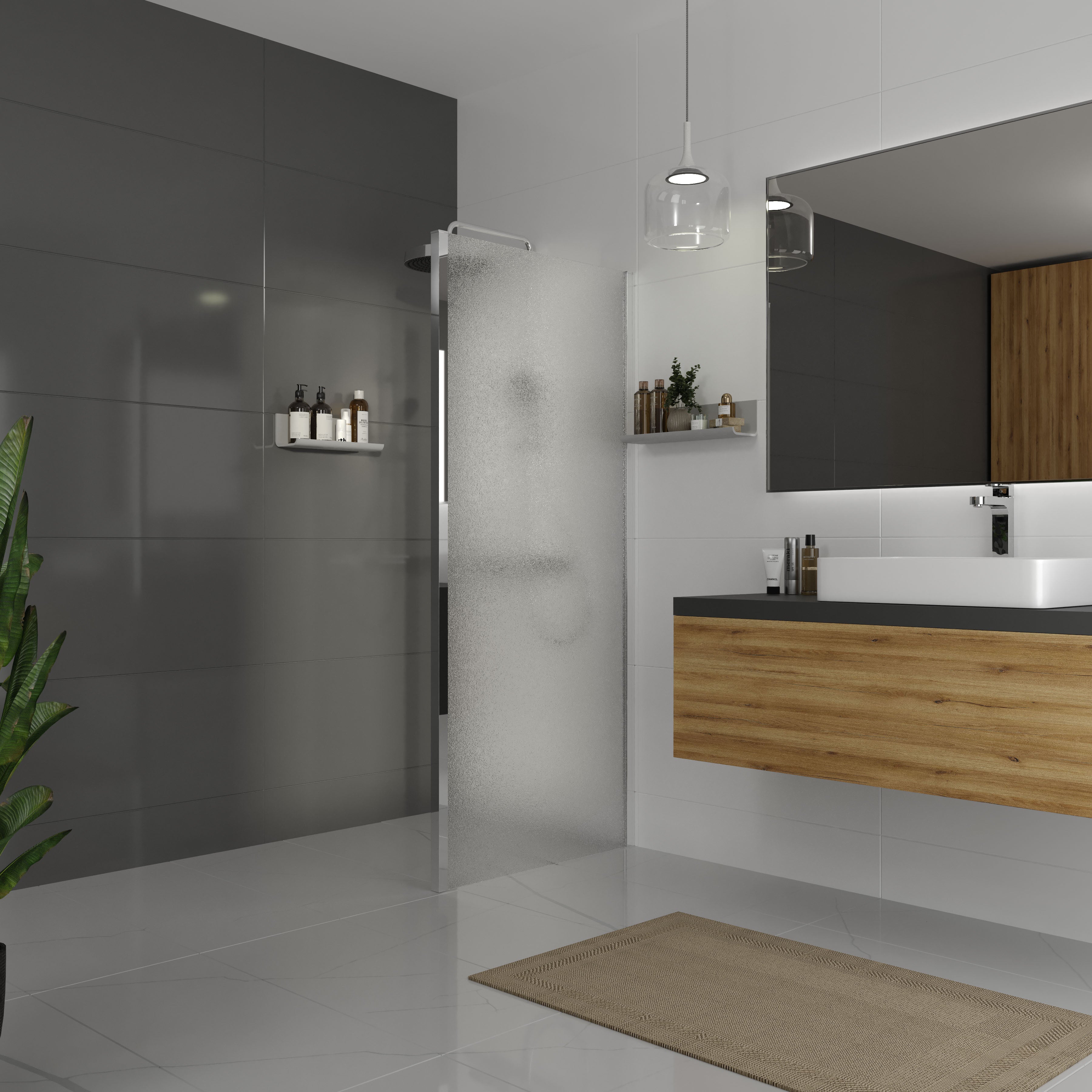Dakota Seitenwand 800×1850 mm, Chrom, Glas 5 mm Grape