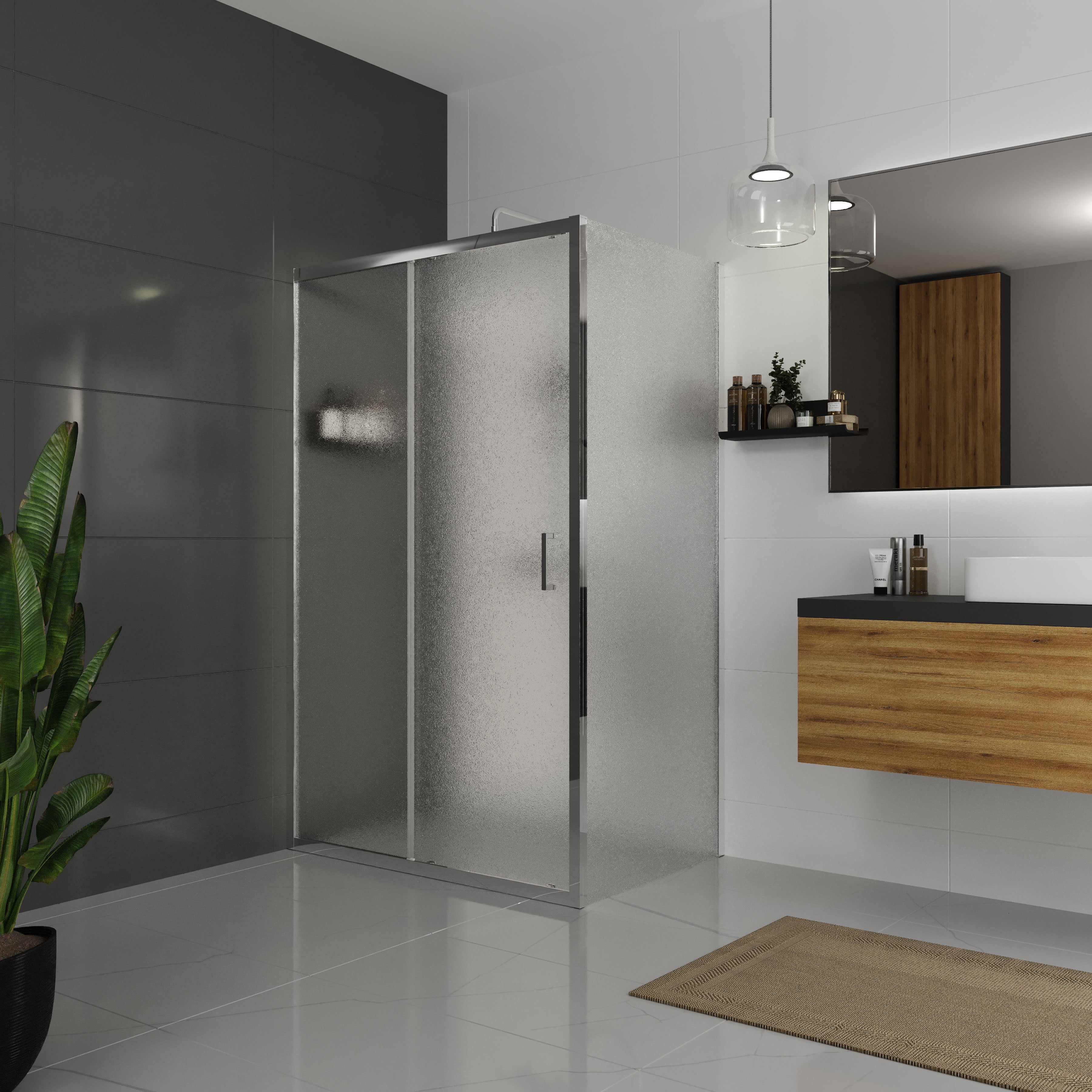 Dakota sliding shower doors, two-piece, 1200x1850mm, chrome, 5mm grape glass