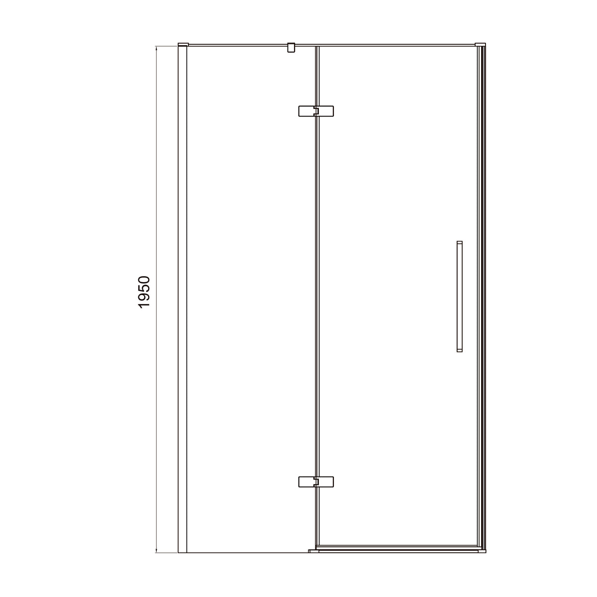 Cube hinged shower doors, two-piece, frameless, 1200x1950mm, black matt, 6mm clear glass