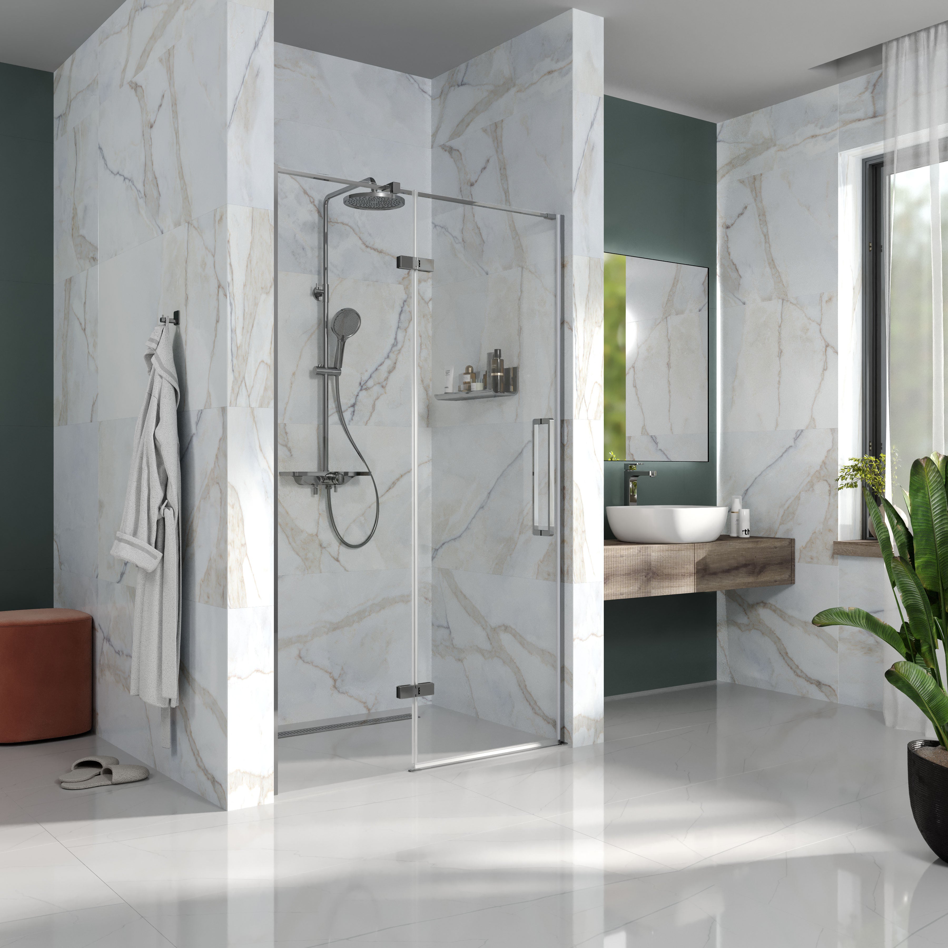 Душові двері відкривні, двоелементні, безпрофільні Cube 1200*1950мм, chrome, скло 6мм clear