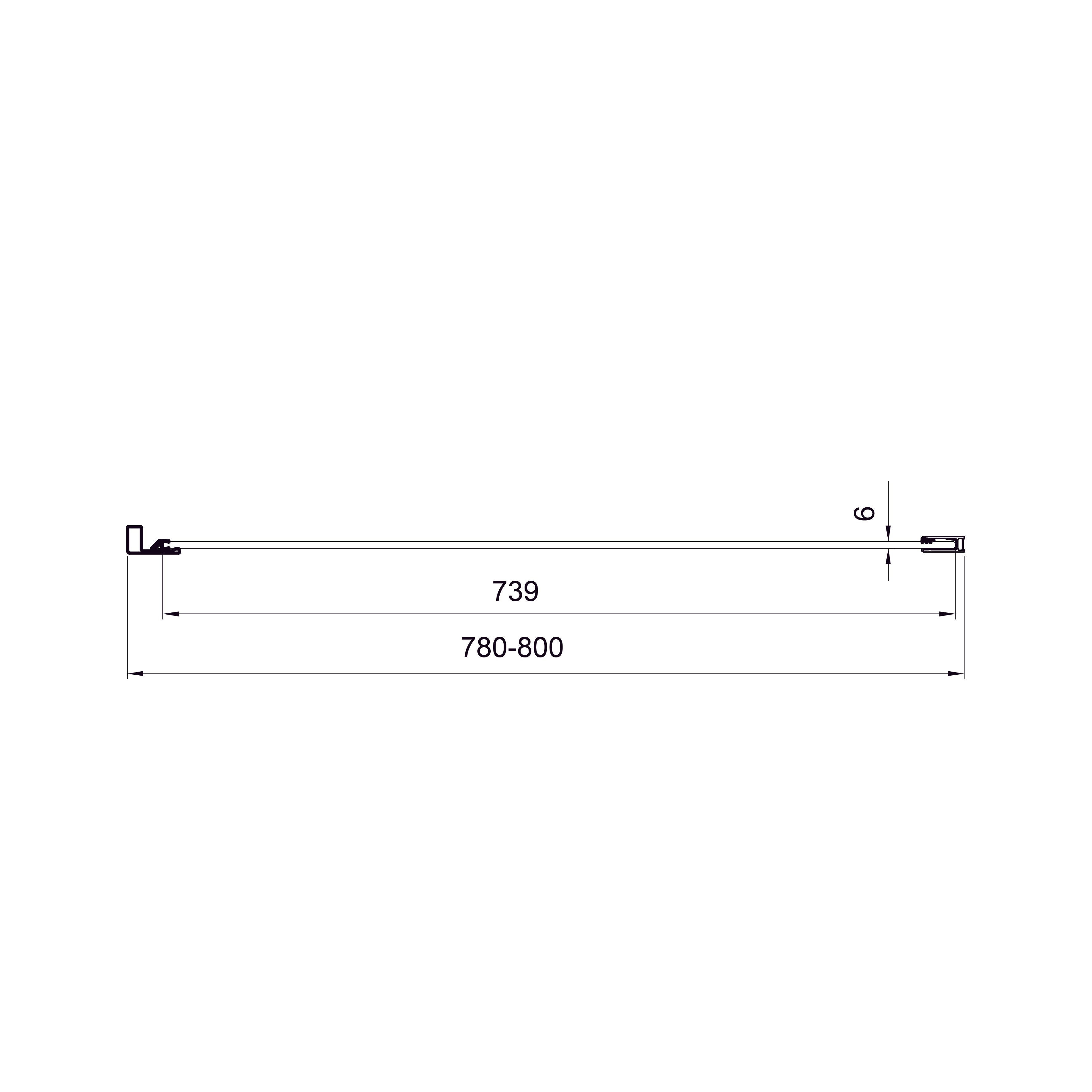 Cube Fixed side panel, frameless, 900x1950mm, black matt, 6mm clear glass