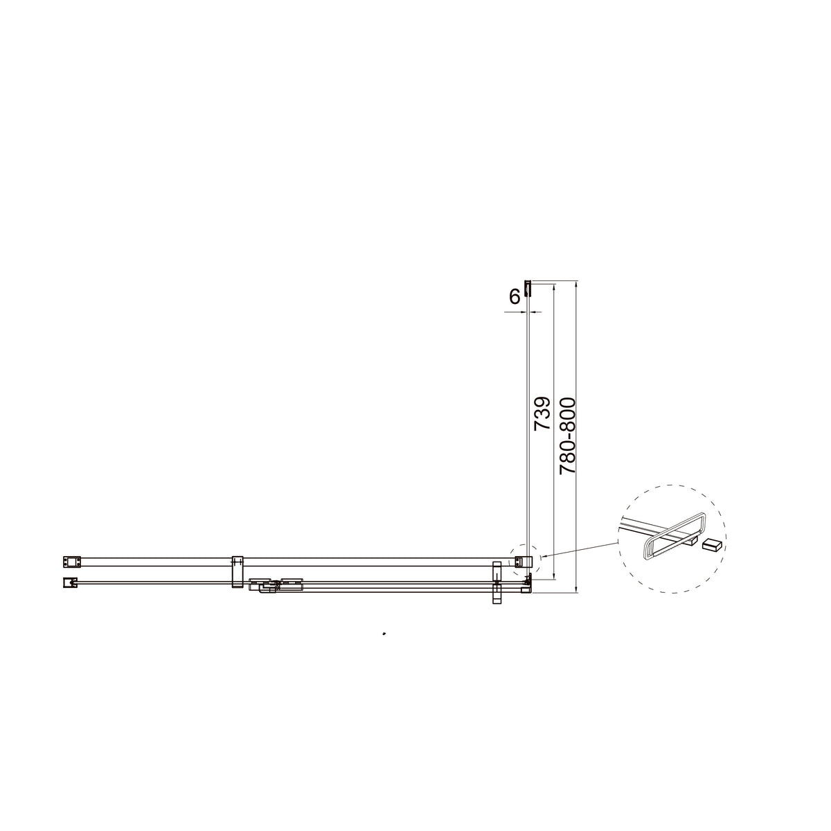 Cube Panel fijo sin perfil 800×1950 mm, negro mate, cristal clear de 6 mm