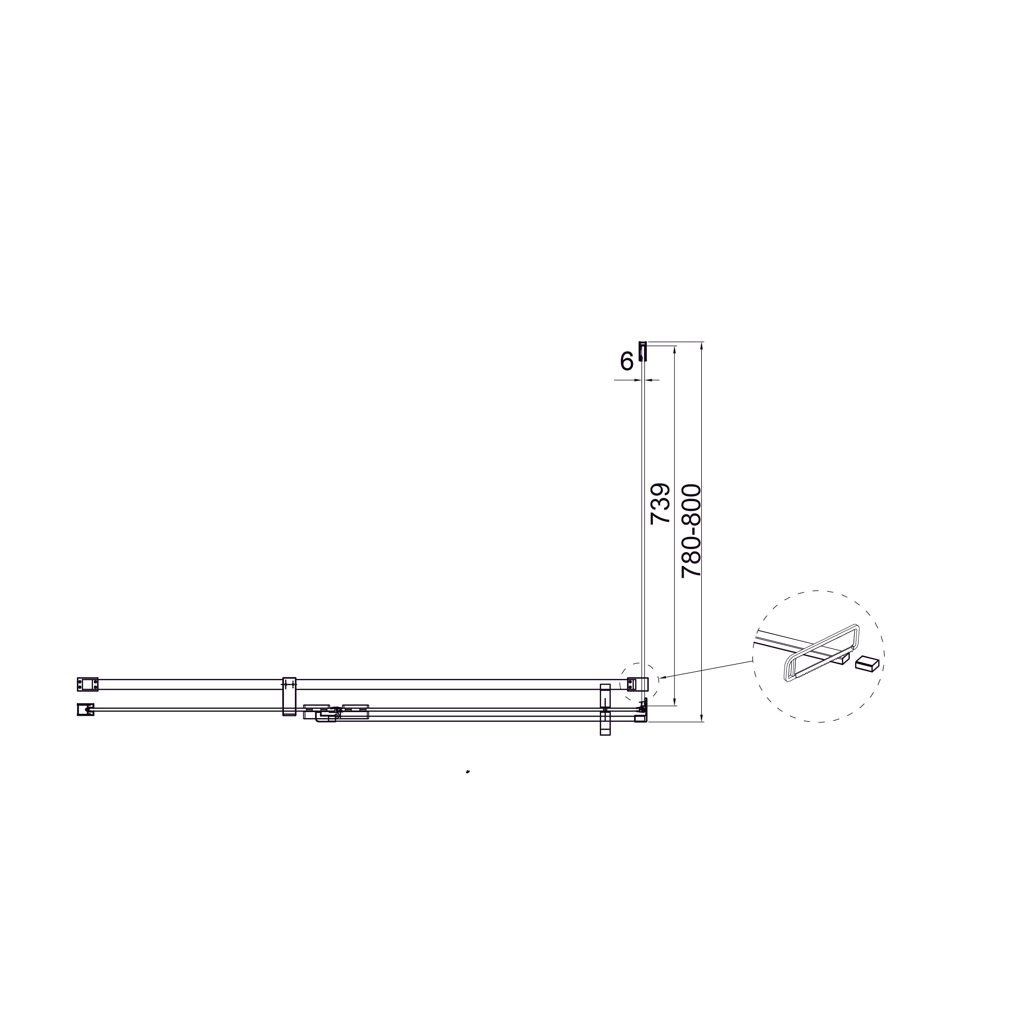 Cube Fixed side panel, frameless, 900x1950mm, black matt, 6mm clear glass