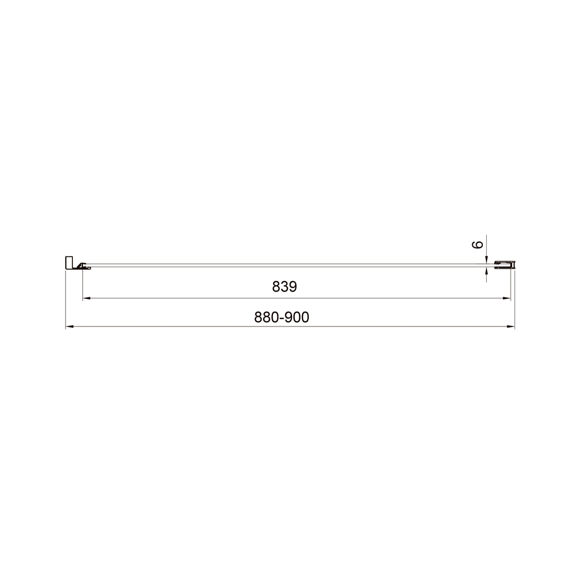 Cube Fixed side panel, frameless, 900x1950mm, black matt, 6mm clear glass