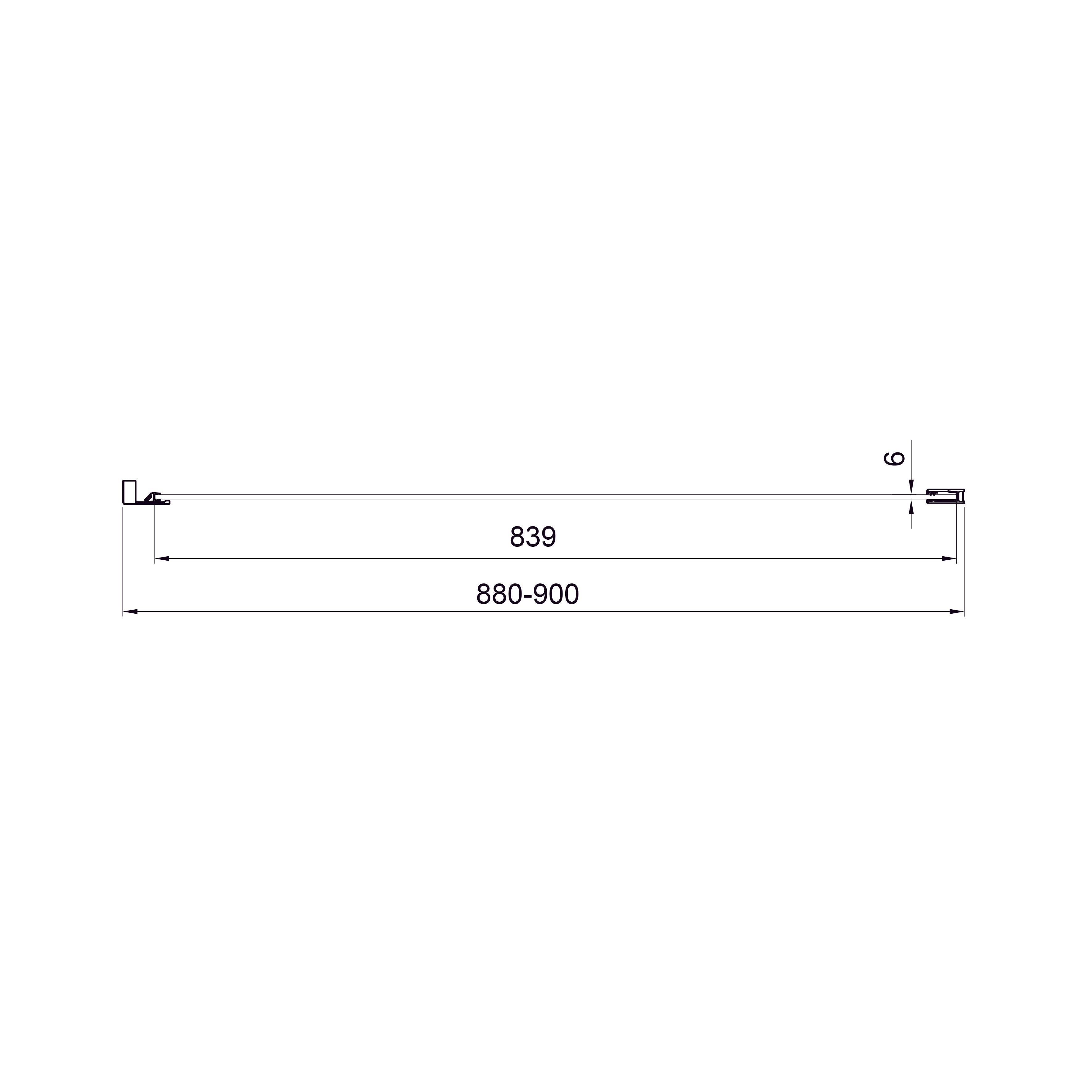 Cube Fixed side panel, frameless, 900x1950mm, chrome, 6mm clear glass