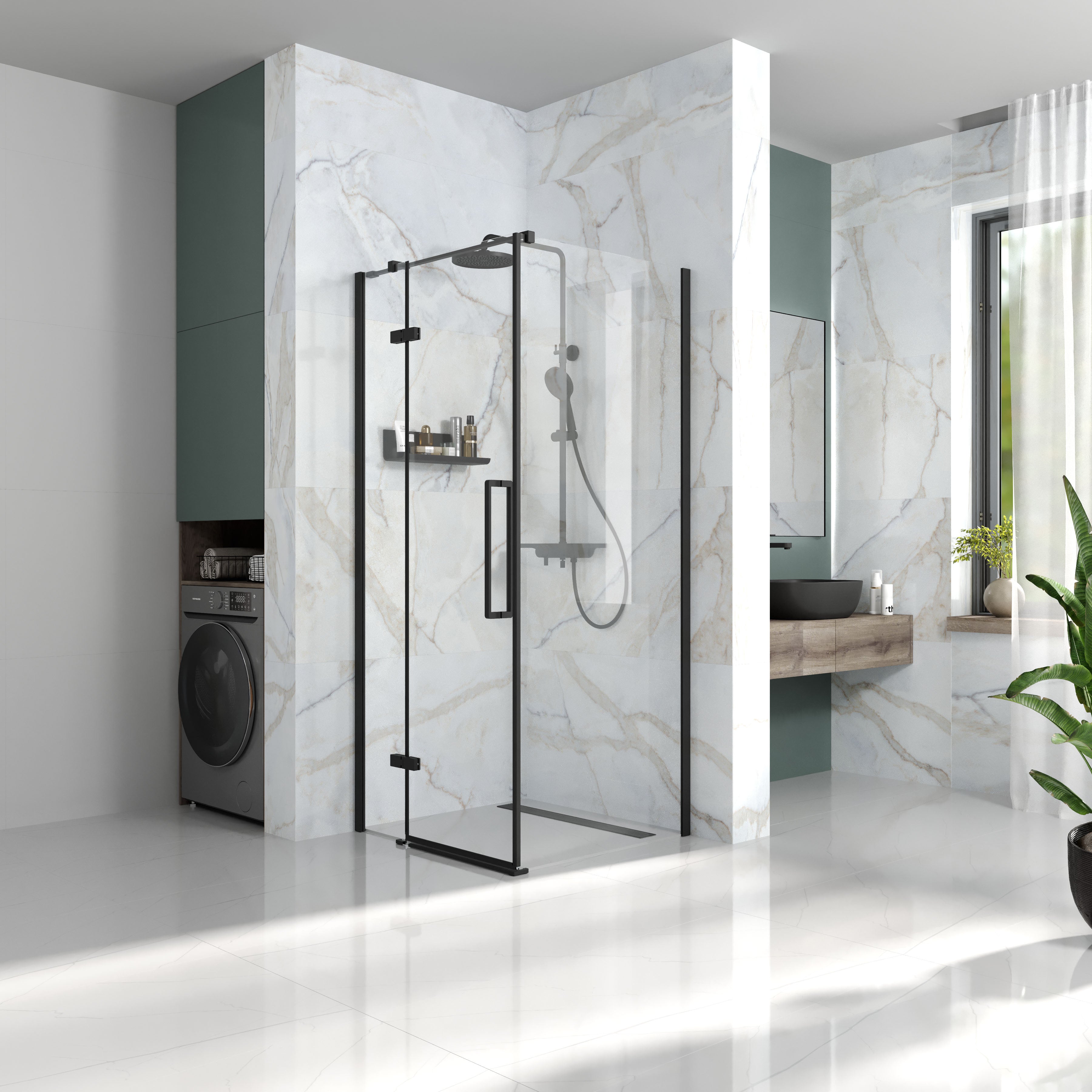 Cube Fixed side panel, frameless, 800x1950mm, black matt, 6mm clear glass