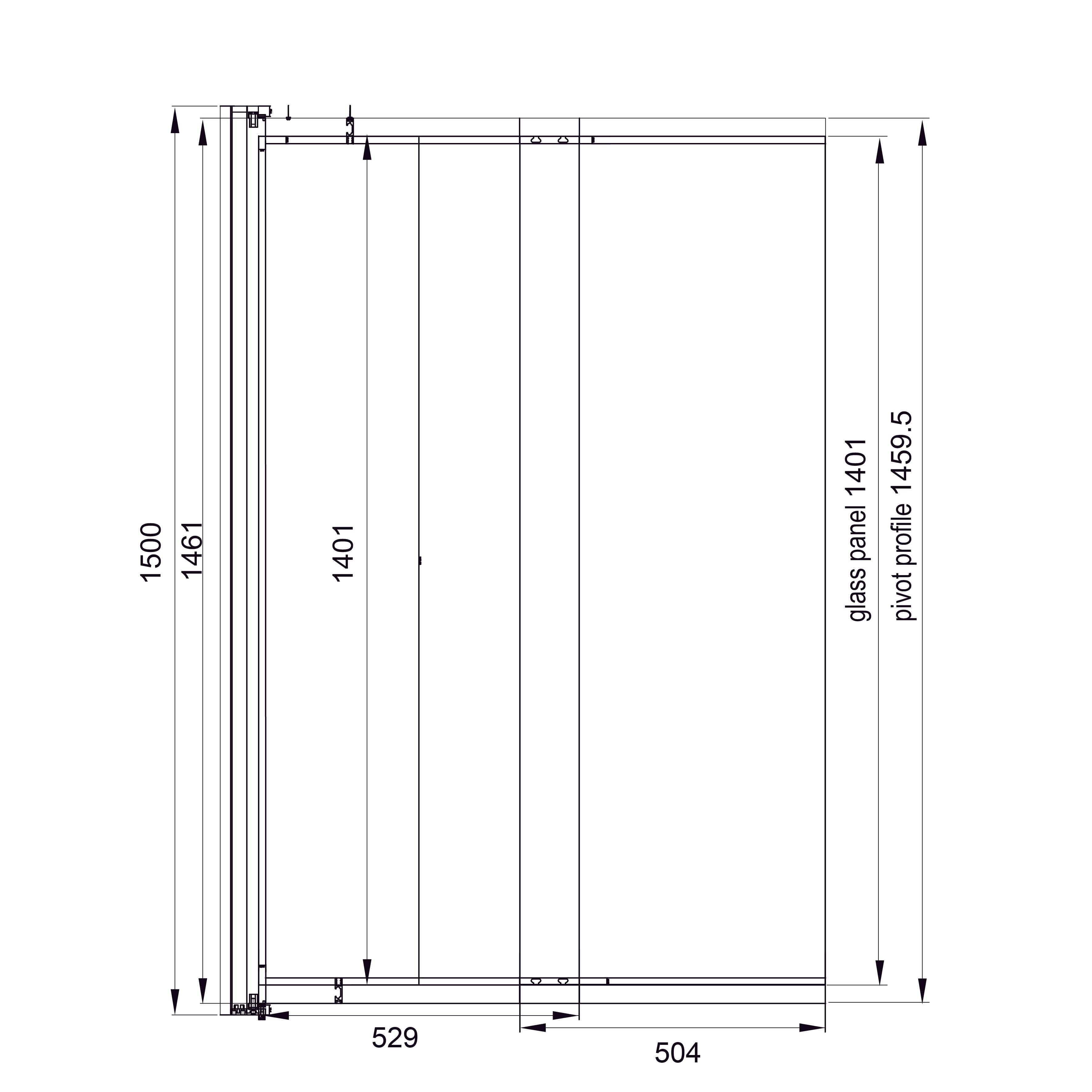 Шторка на ванну двоелементна Style 1000х1500мм black matt, скло 6мм clear
