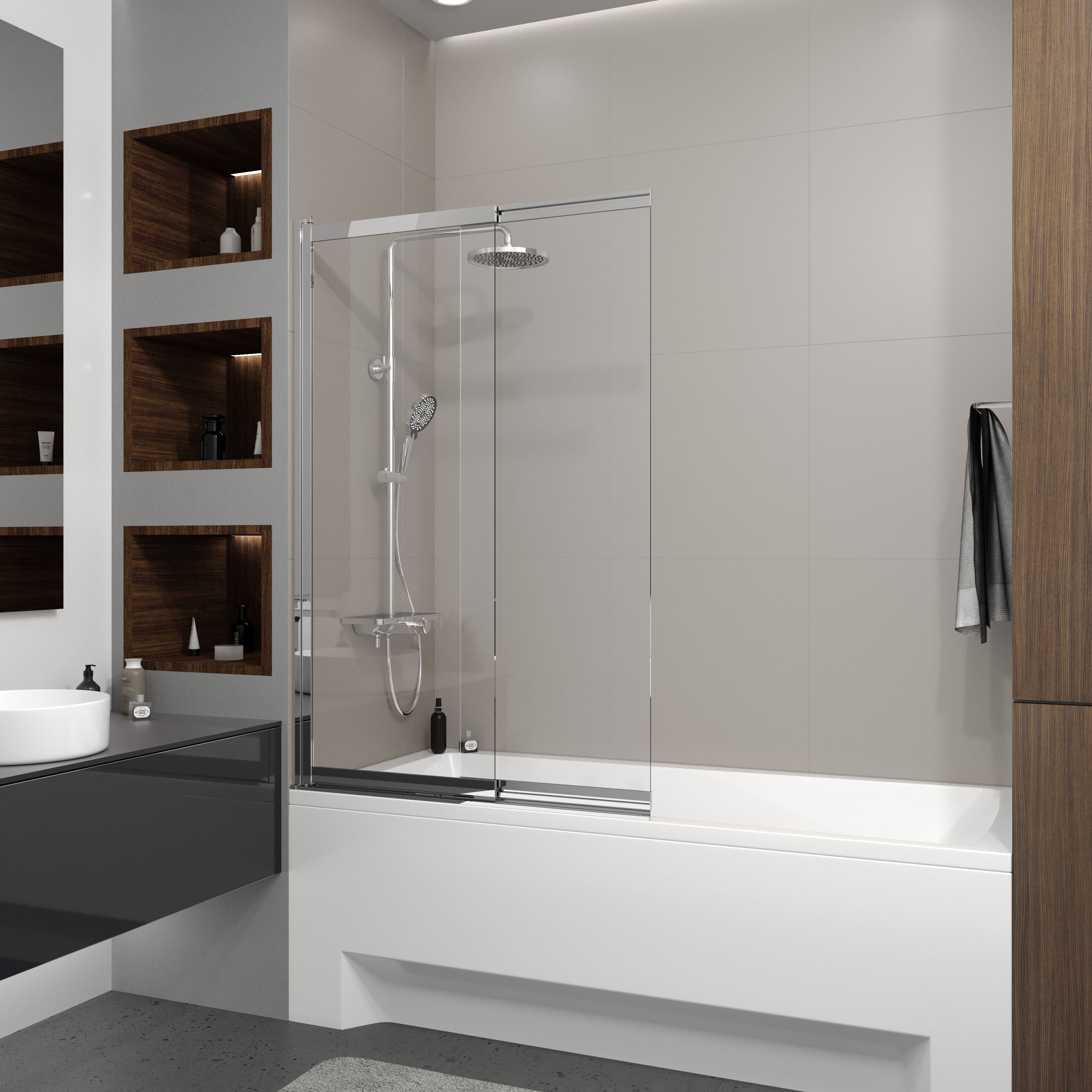 Style Mampara de bañera de dos elementos 1000×1500 mm, cromo, cristal clear de 6 mm