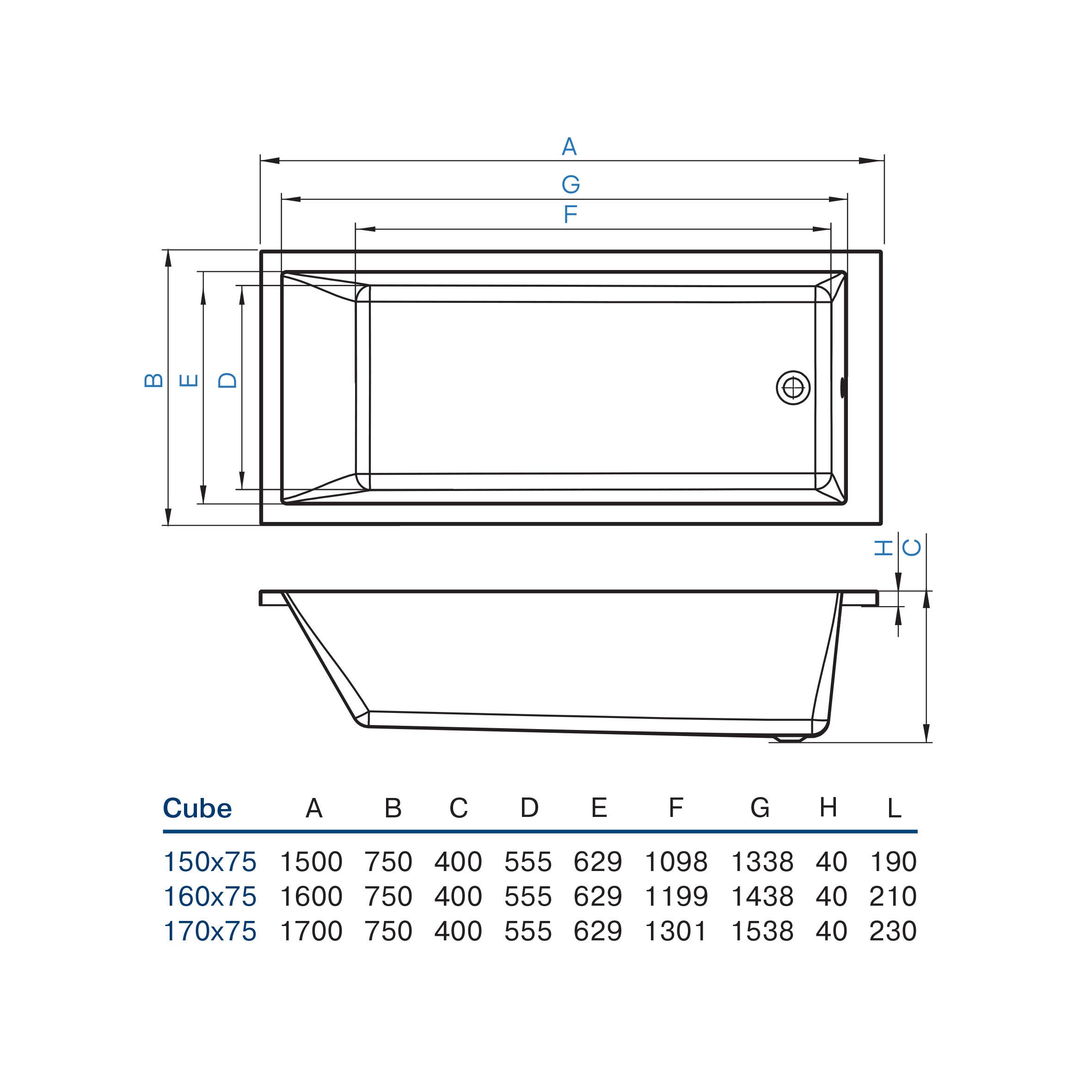 Ванна Cube 160х75