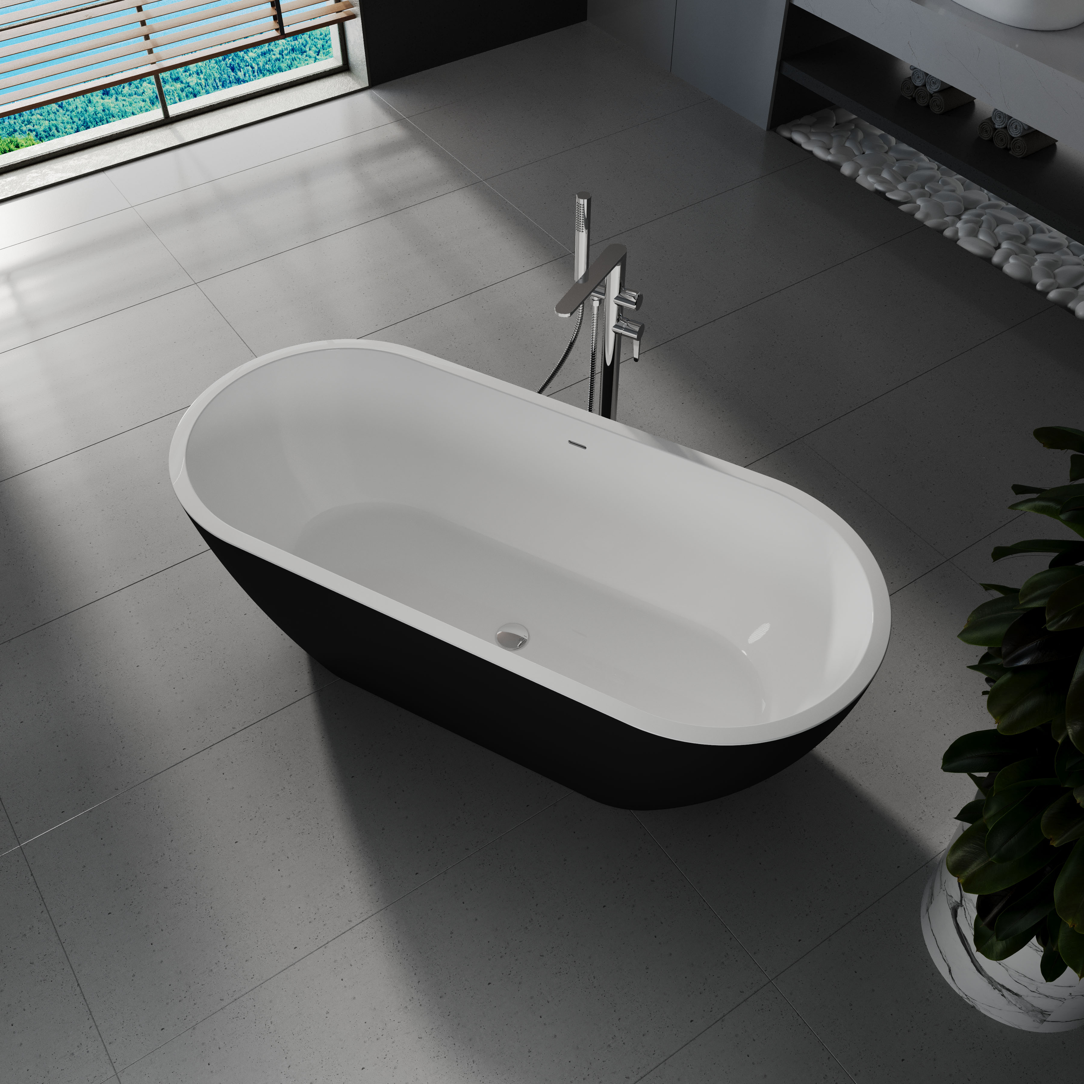 Ванна акрилова окремостояча суцільнолита AquaLuxe 1700x750 White/Matt Black з сифоном