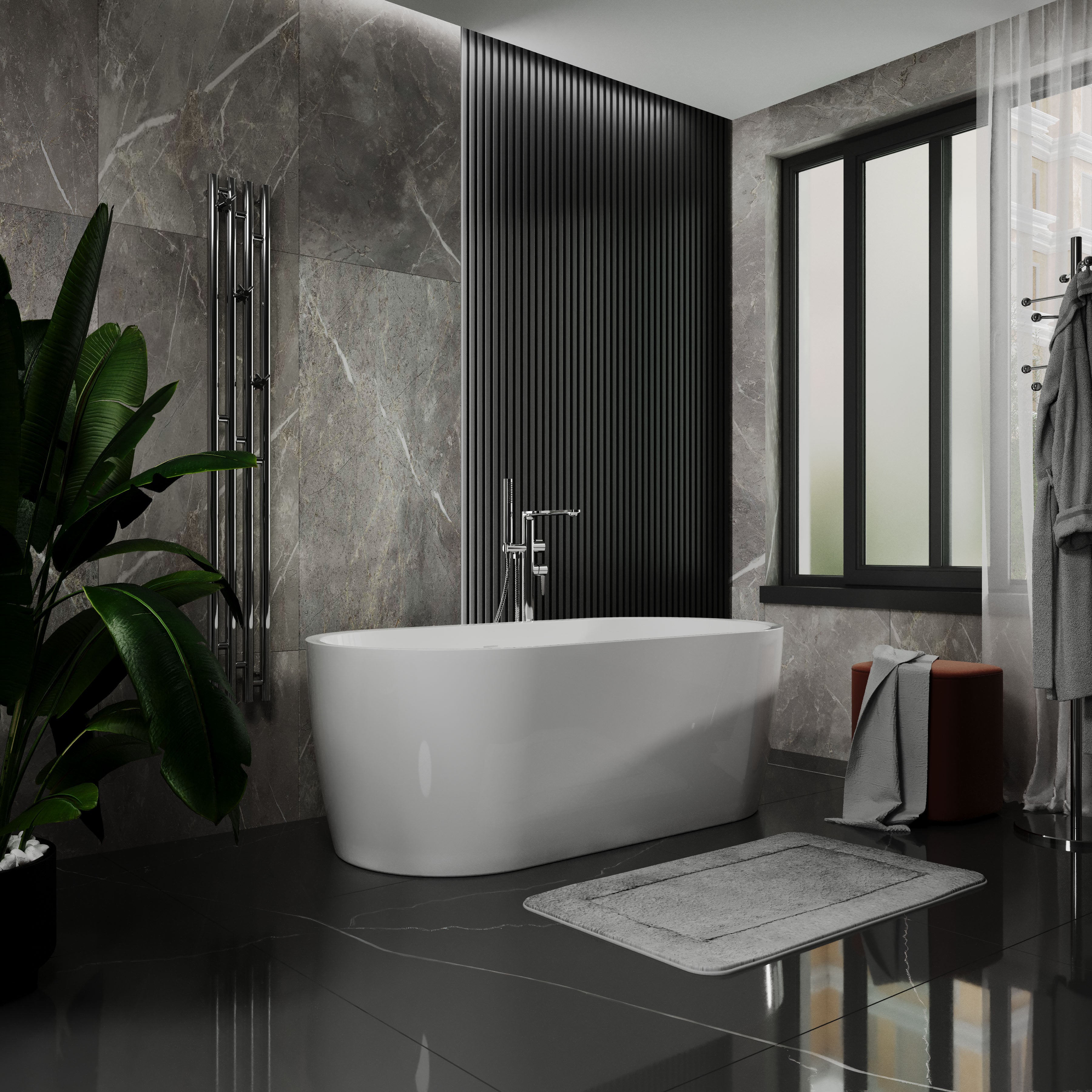 Freestanding seamless acrylic bathtub PureLine 1600x800 White with siphon