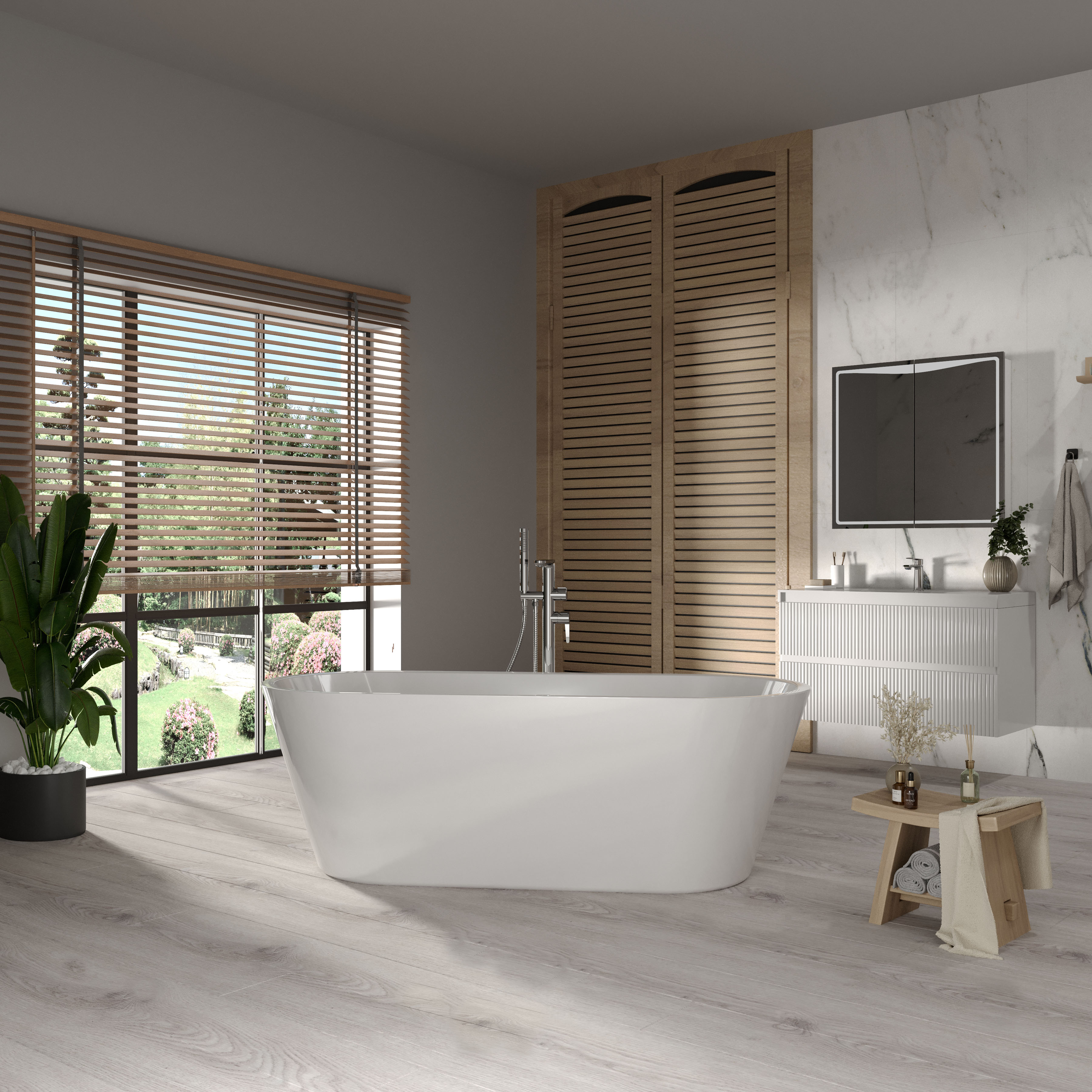 Freistehende, nahtlose Acrylbadewanne Elara 1700x700 White mit Siphon