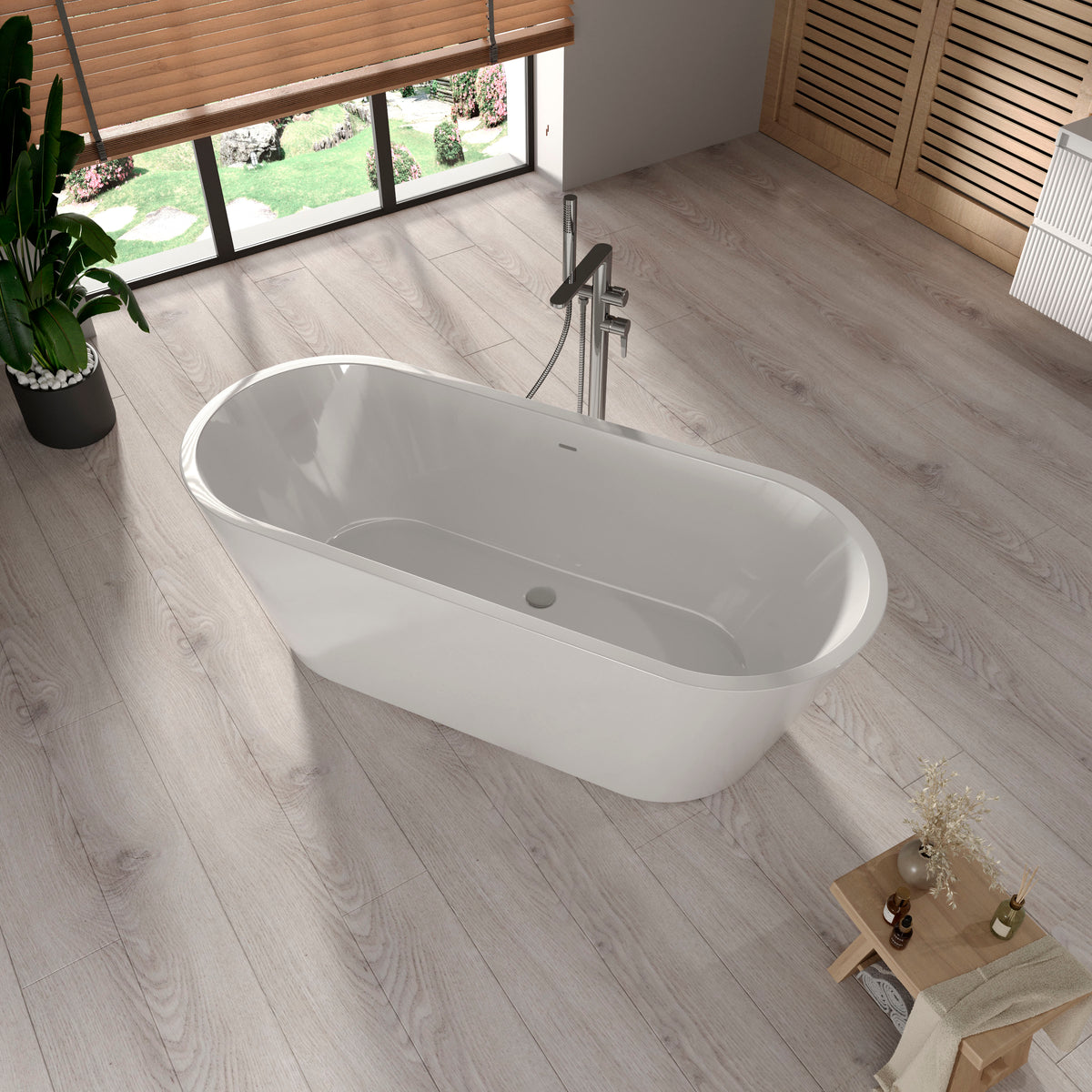 Freistehende, nahtlose Acrylbadewanne Elara 1700x700 White mit Siphon