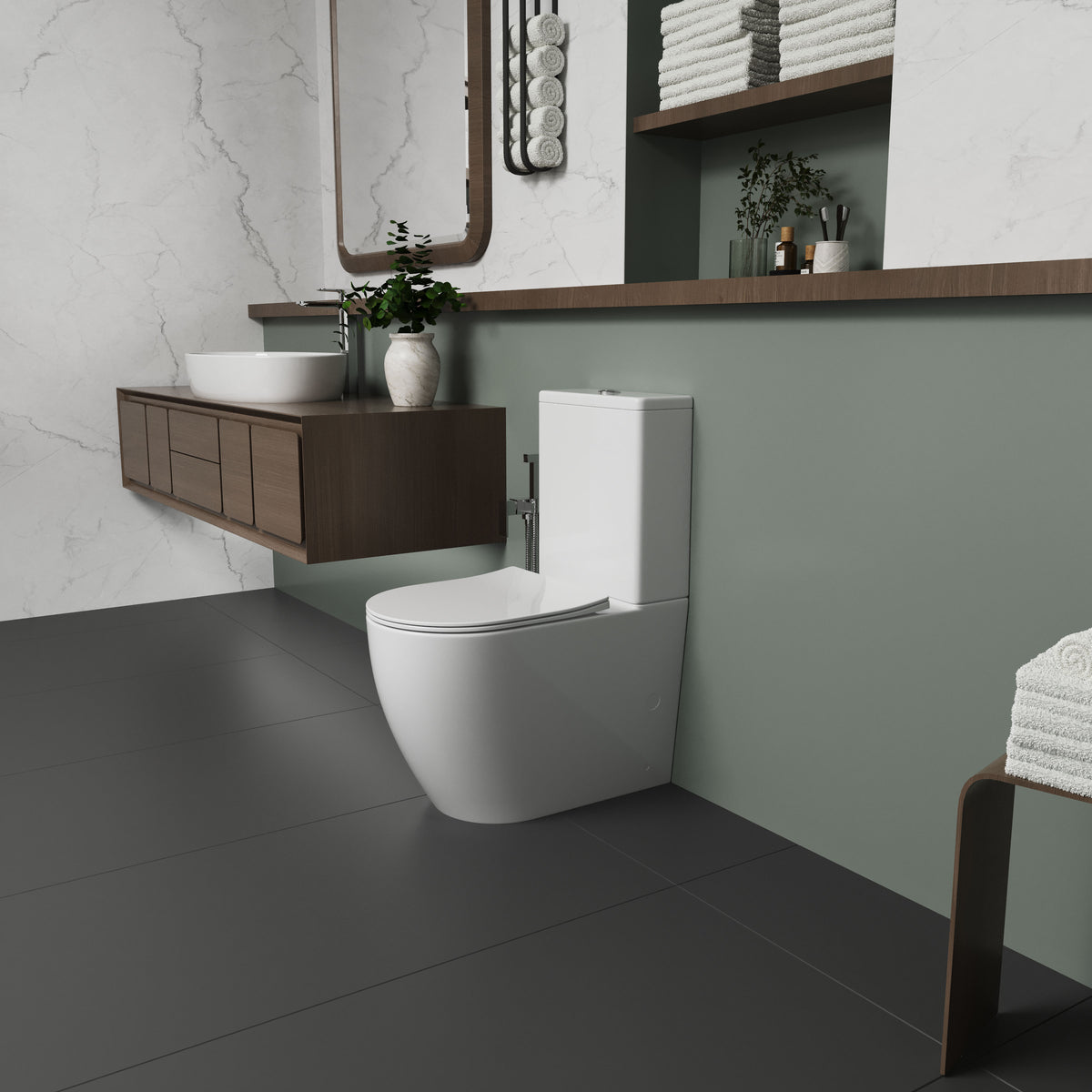 TWIN WC-Kombination: Stand-WC mit Soft-Close-Sitz + Spülkasten (Rimless-Spülung)