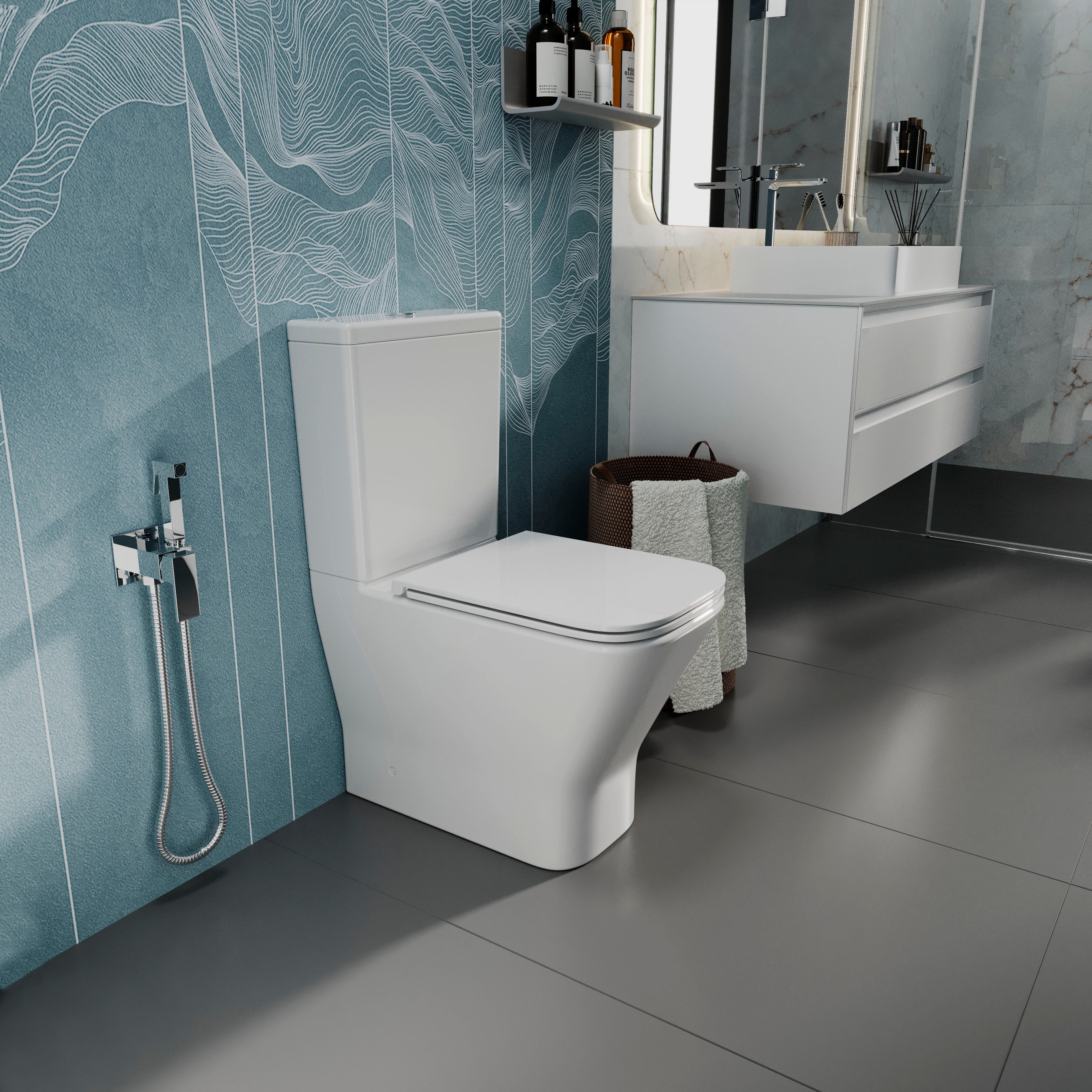 Sada TREND SMART: stojící toaleta s tlumeným sklápěním sedátka + nádržka (splachování Tornado 3.0)