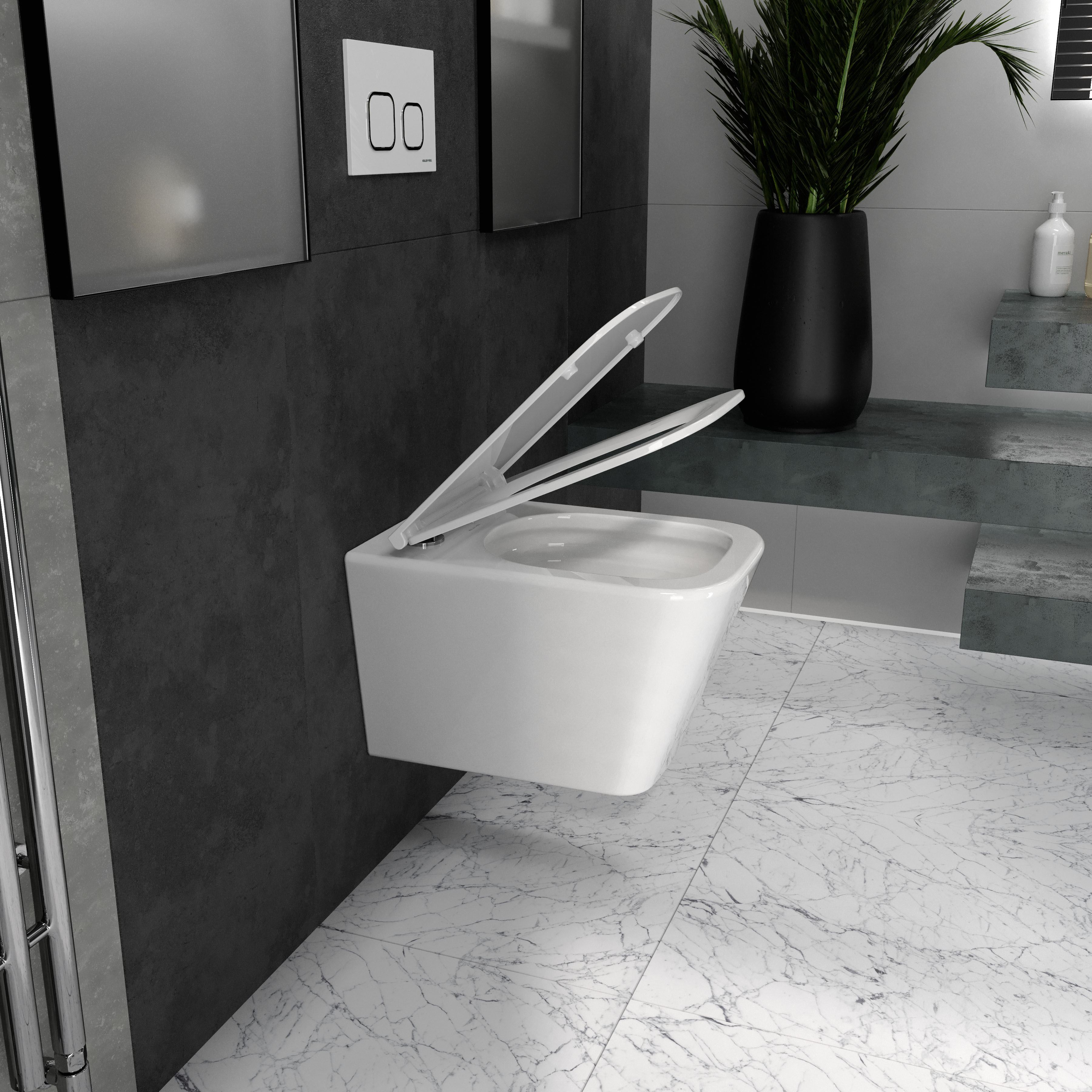 Podwieszana toaleta KVADRO z deską wolnoopadającą (spłukiwanie Tornado 3.0)