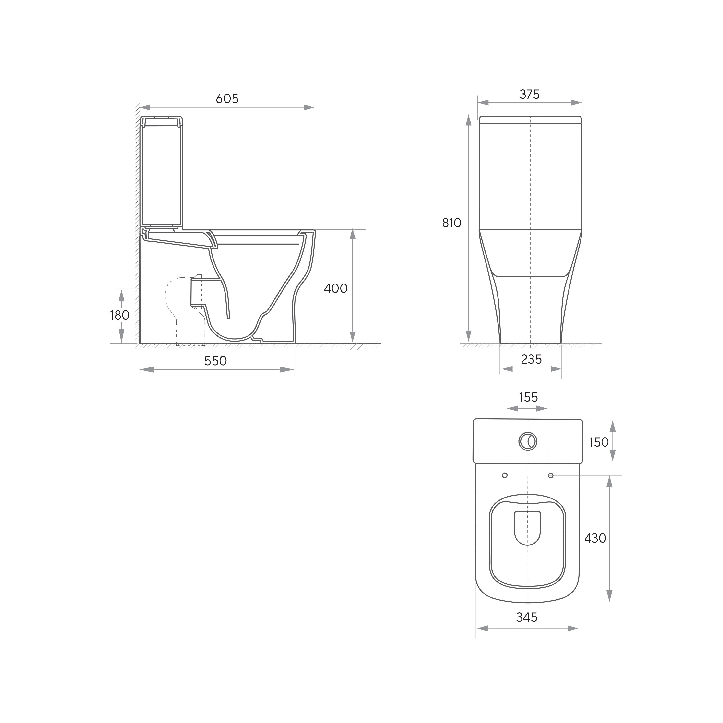 TERA Сompacto adosado a pared: inodoro de pie con asiento Soft-close y cisterna (descarga Rimless)