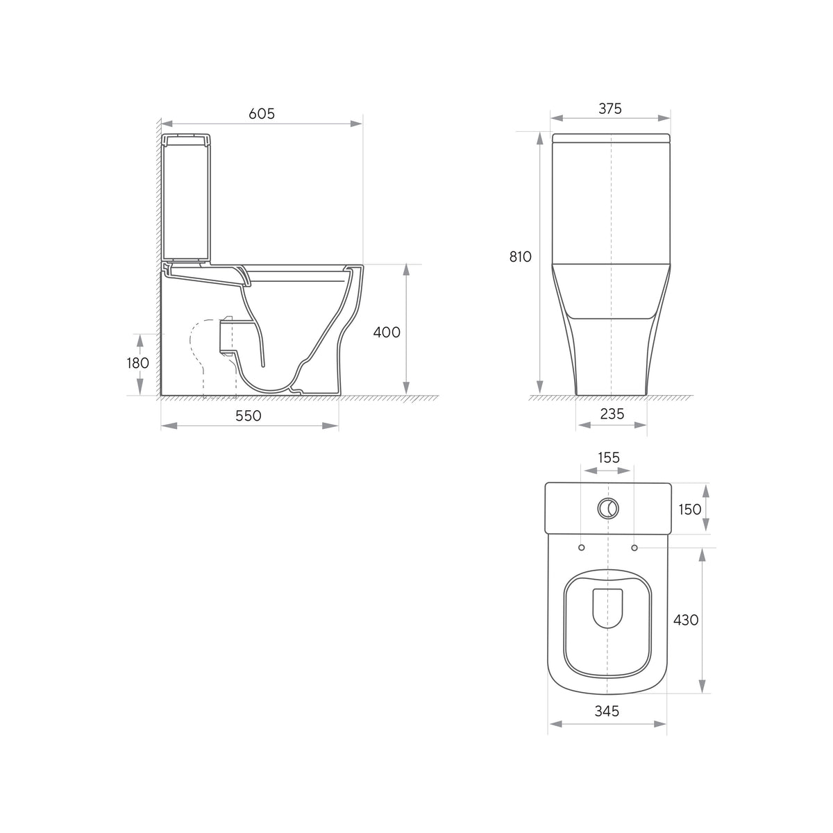 TERA Сompacto adosado a pared: inodoro de pie con asiento Soft-close y cisterna (descarga Rimless)