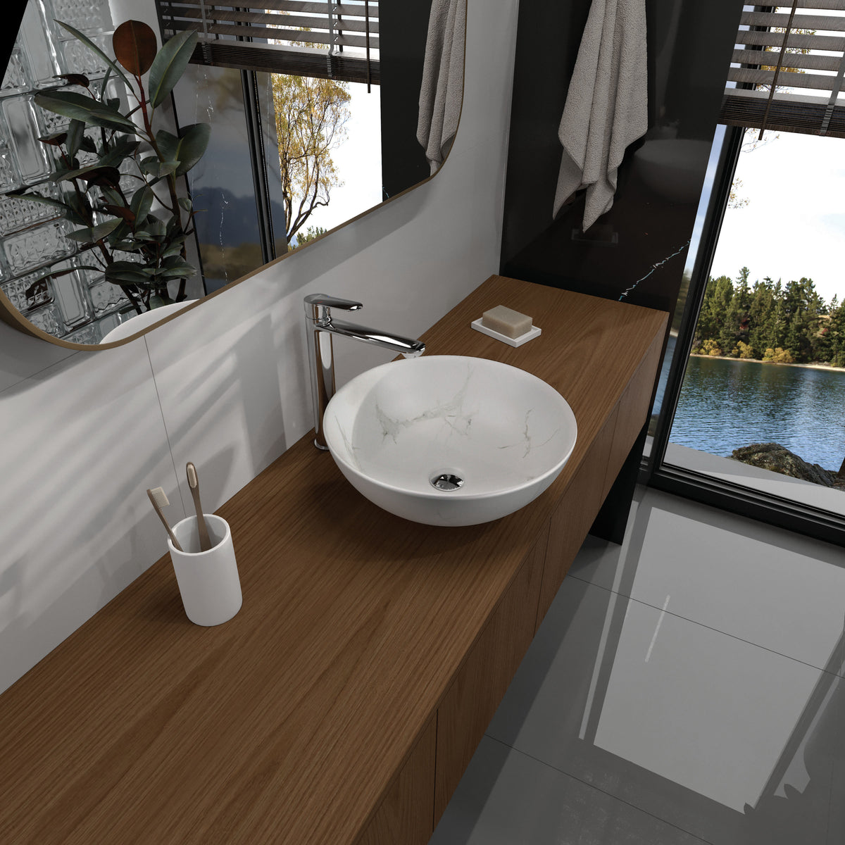 DAKOTA PRO lavabo de encimera 400×400×150 mm, blanco mate