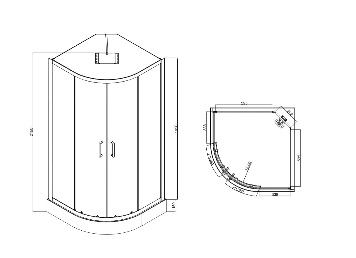 Optima shower enclosure, semi-circular, sliding, 900x900x2150 mm, with tray and shower panel, chrome, clear glass