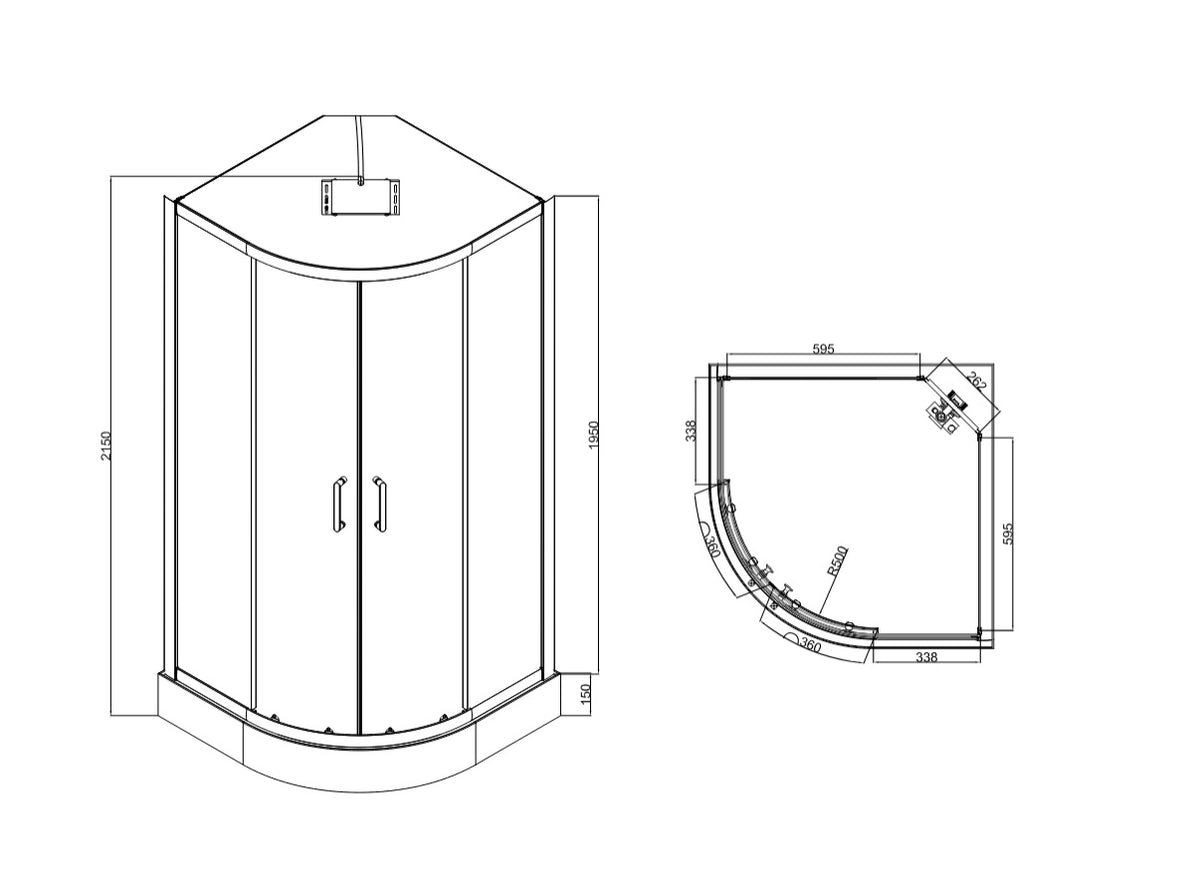 Optima shower enclosure, semi-circular, sliding, 900x900x2150 mm, with tray and shower panel, chrome, clear glass