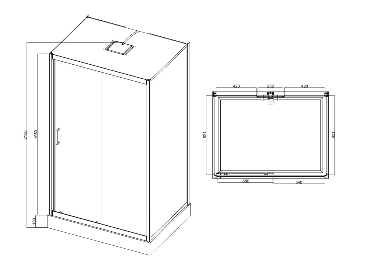 Duschkabine Optima, rechteckig, verschiebbar, 1200 x 900 x 2150 mm, mit Duschwanne und Duschpaneel, Chrom, Glas Clear