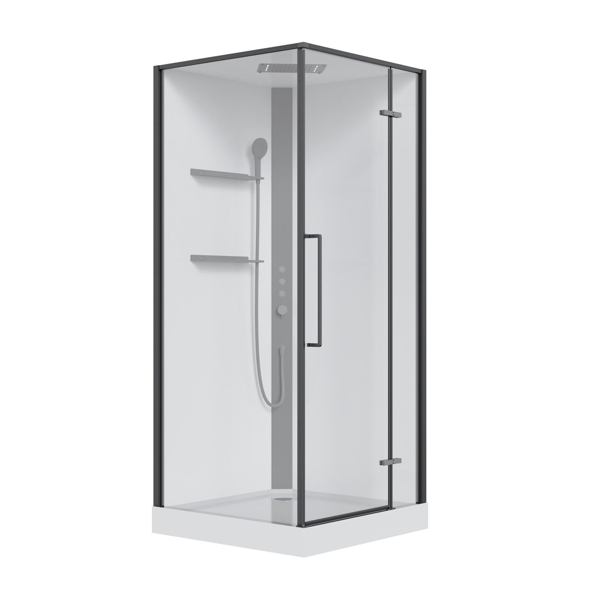 Optima cabina de ducha cuadrada abatible 900×900×2150 mm, con plato de ducha y panel de ducha, negro, cristal clear