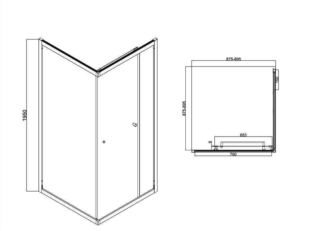 Душова кабіна розсувна, квадратна Proxima 900*900*1950мм, chrome, cкло 6мм, clear