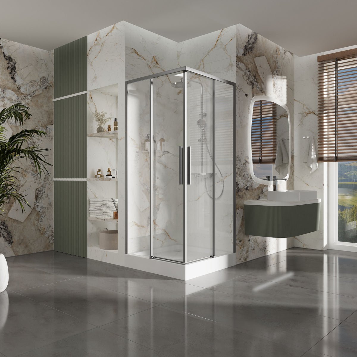 Proxima cabina de ducha cuadrada corredera 900×900×1950 mm, gun metal, cristal clear 6 mm