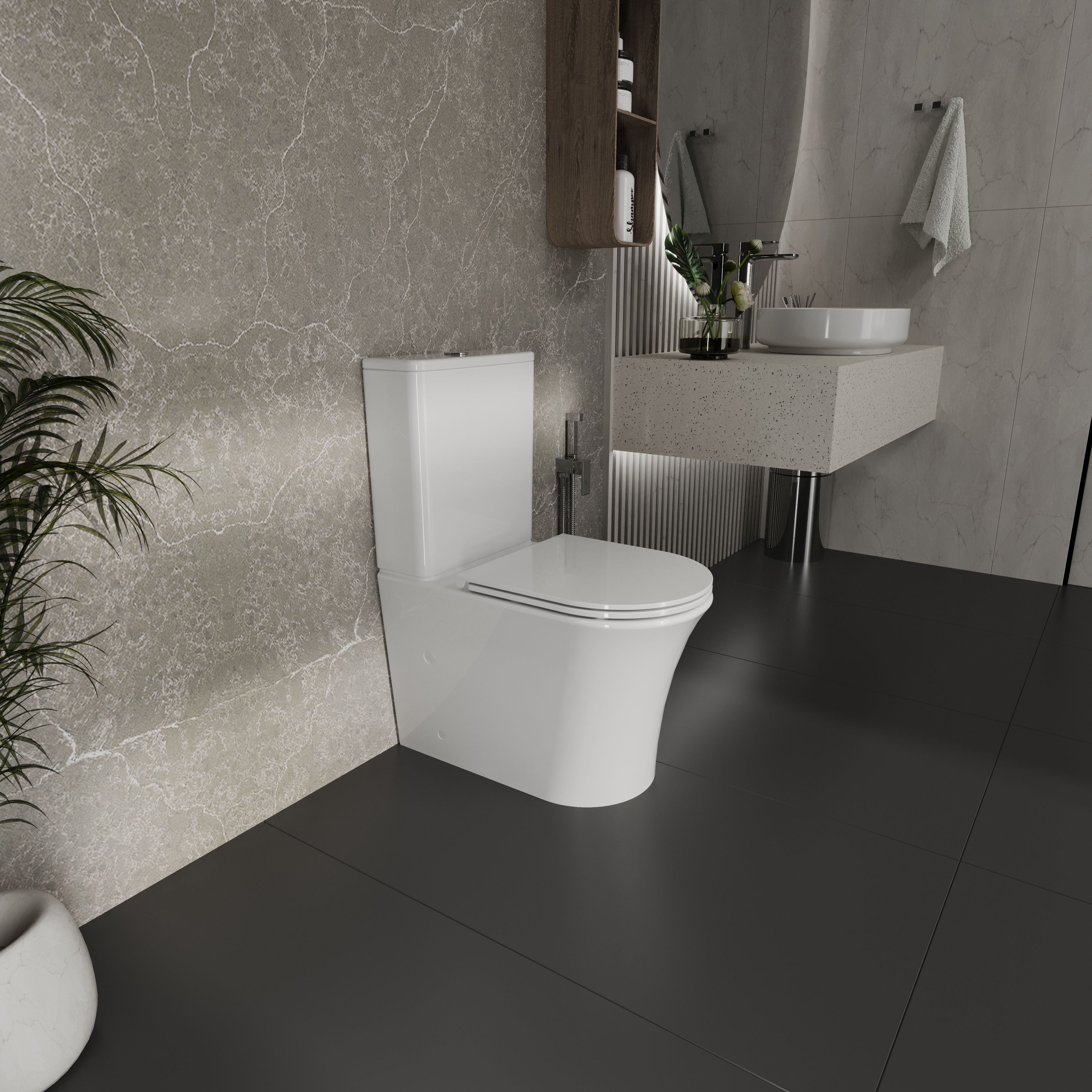 PURE Сompacto: inodoro de pie con asiento Soft-close y cisterna (descarga Tornado)
