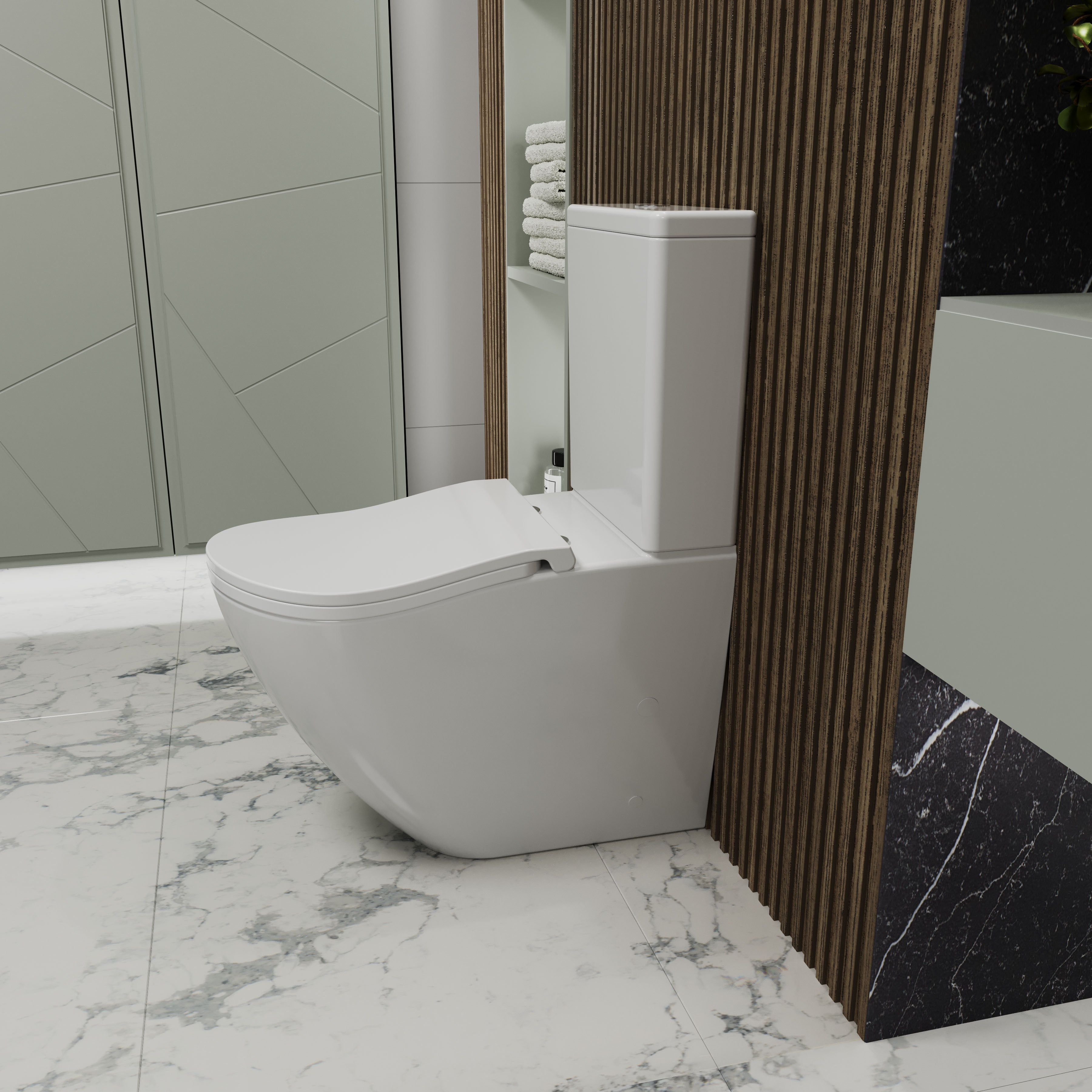 Sada ROUND COMFORT: stojící toaleta s tlumeným sklápěním sedátka + nádržka (splachování Tornado 3.0)