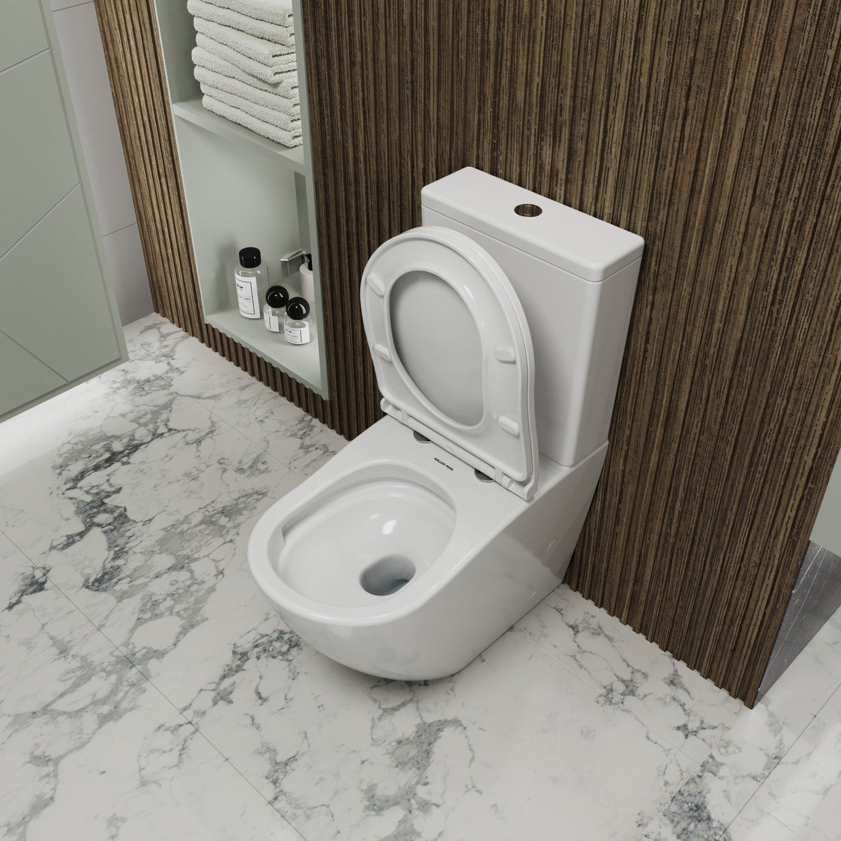 ROUND COMFORT Compacto: inodoro de pie con asiento Soft-close + cisterna (descarga Tornado 3.0)