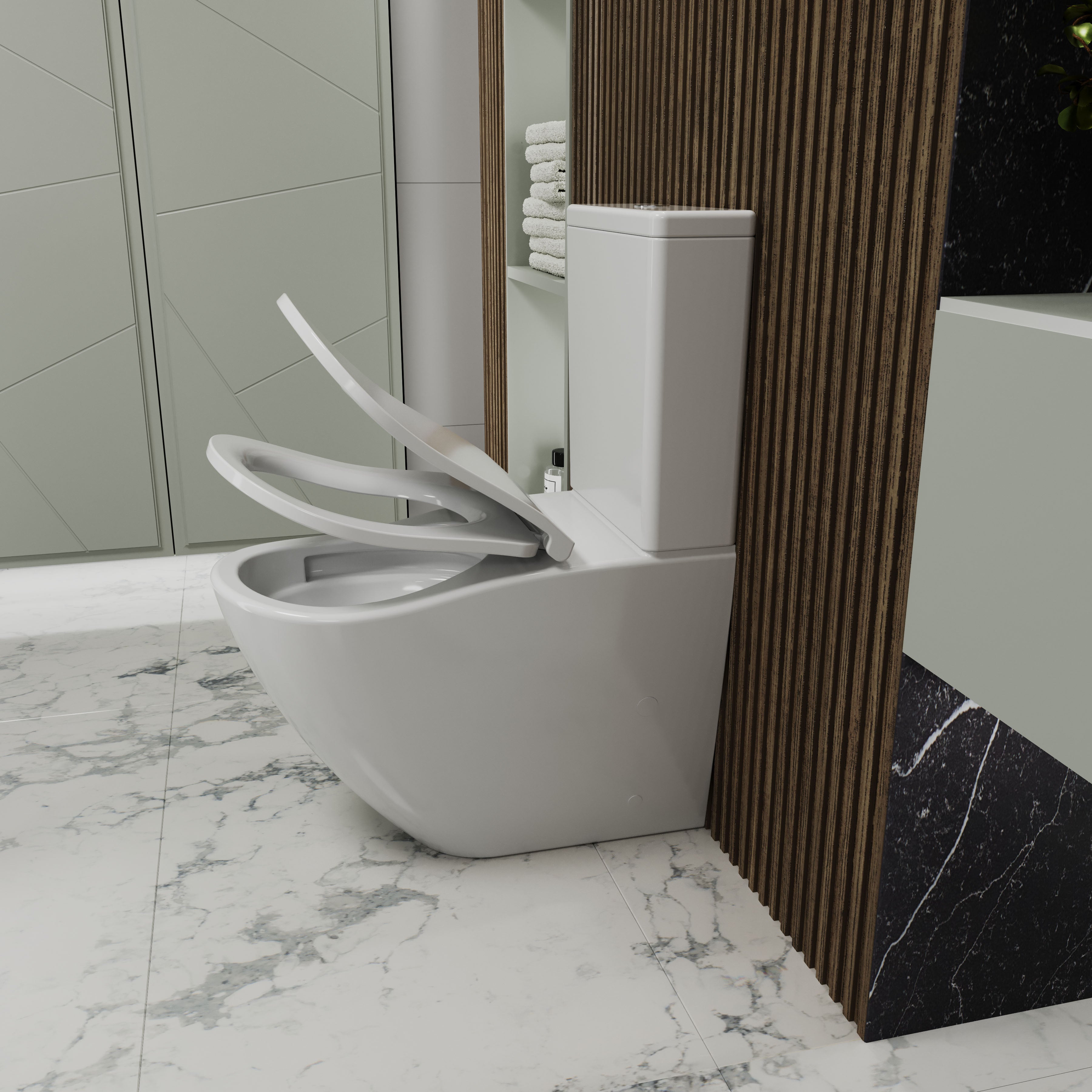 Sada ROUND COMFORT: stojící toaleta s tlumeným sklápěním sedátka + nádržka (splachování Tornado 3.0)