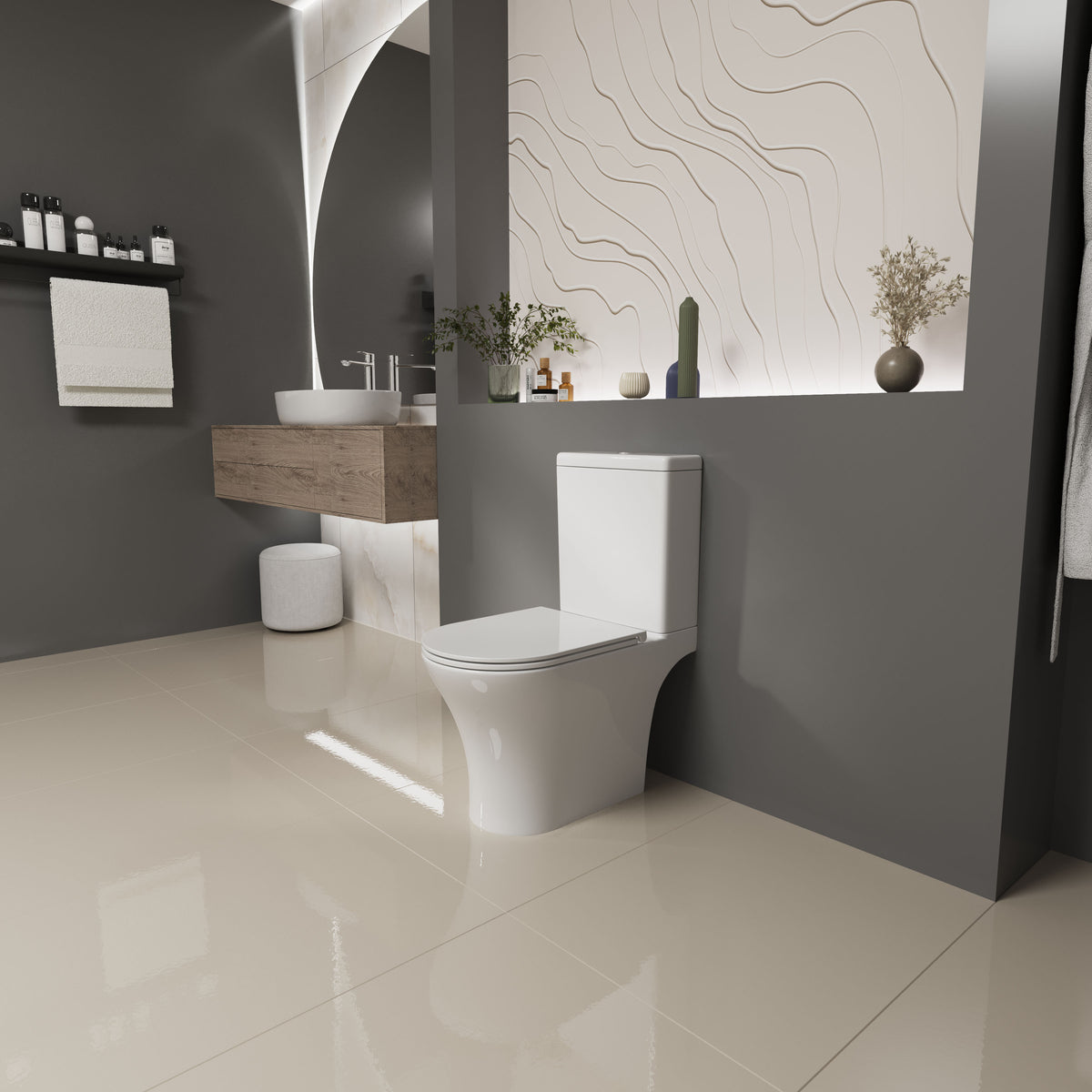 DAKOTA-Set: Stand-WC mit Soft-Close-Sitz + Spülkasten (Rimless-Spülung)