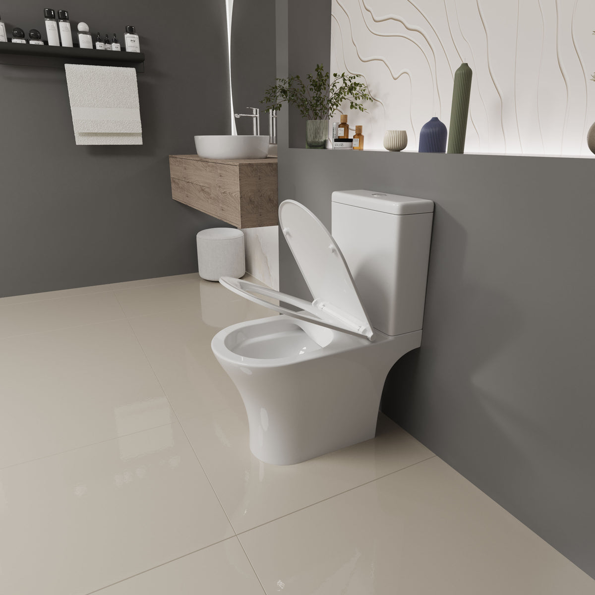 DAKOTA-Set: Stand-WC mit Soft-Close-Sitz + Spülkasten (Rimless-Spülung)
