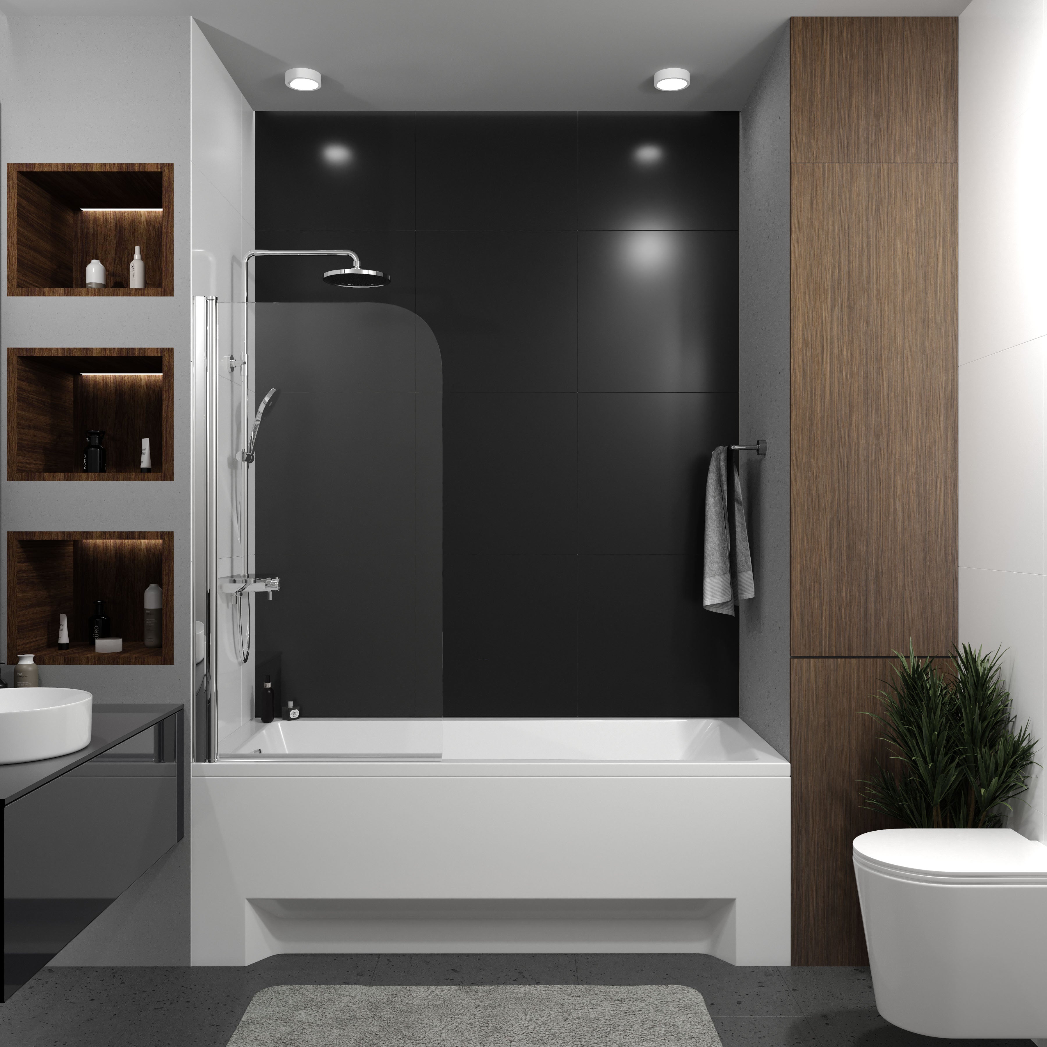 QP93 (left) single-piece bath screen 750x1400 chrome, clear