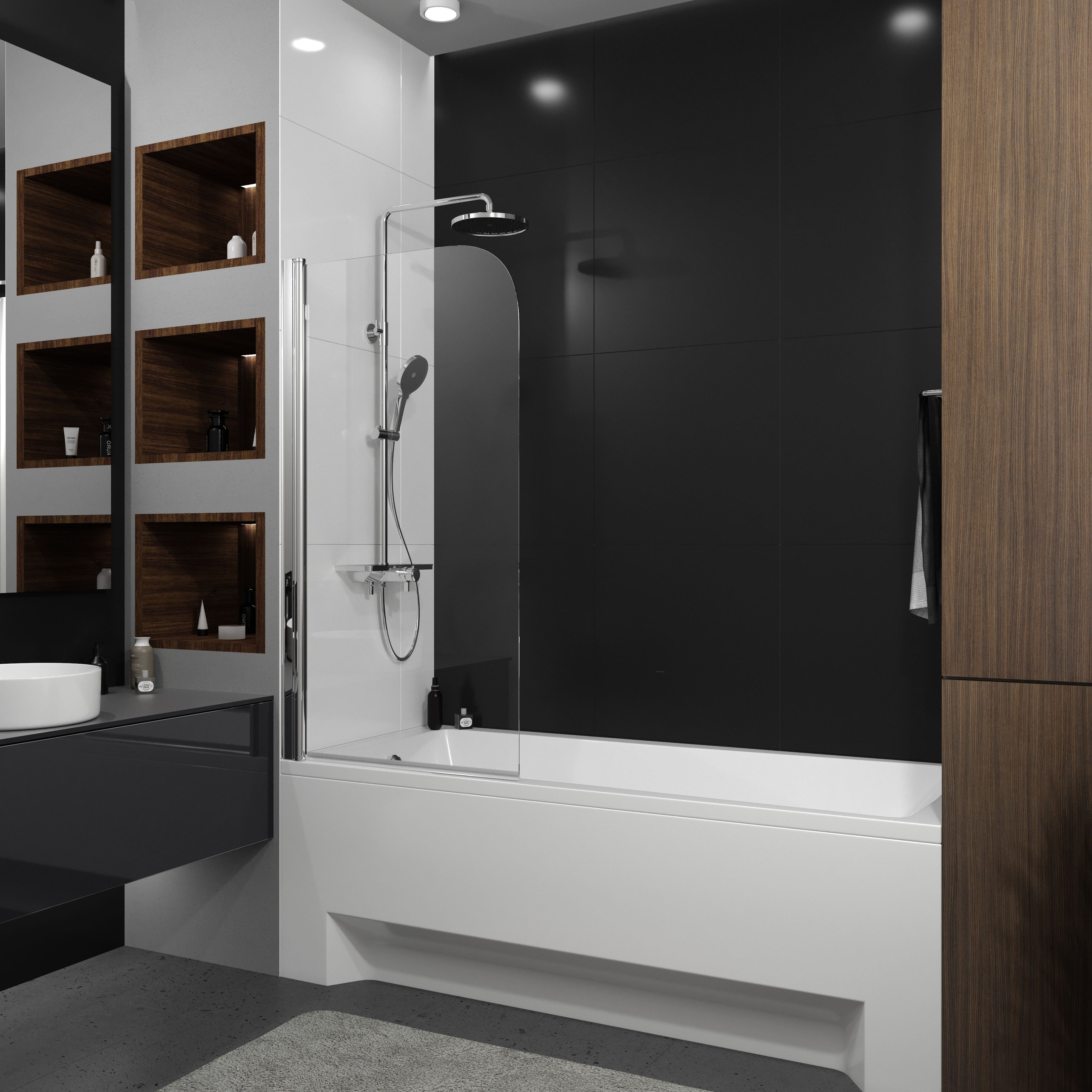 QP93 (left) single-piece bath screen 750x1400 chrome, clear