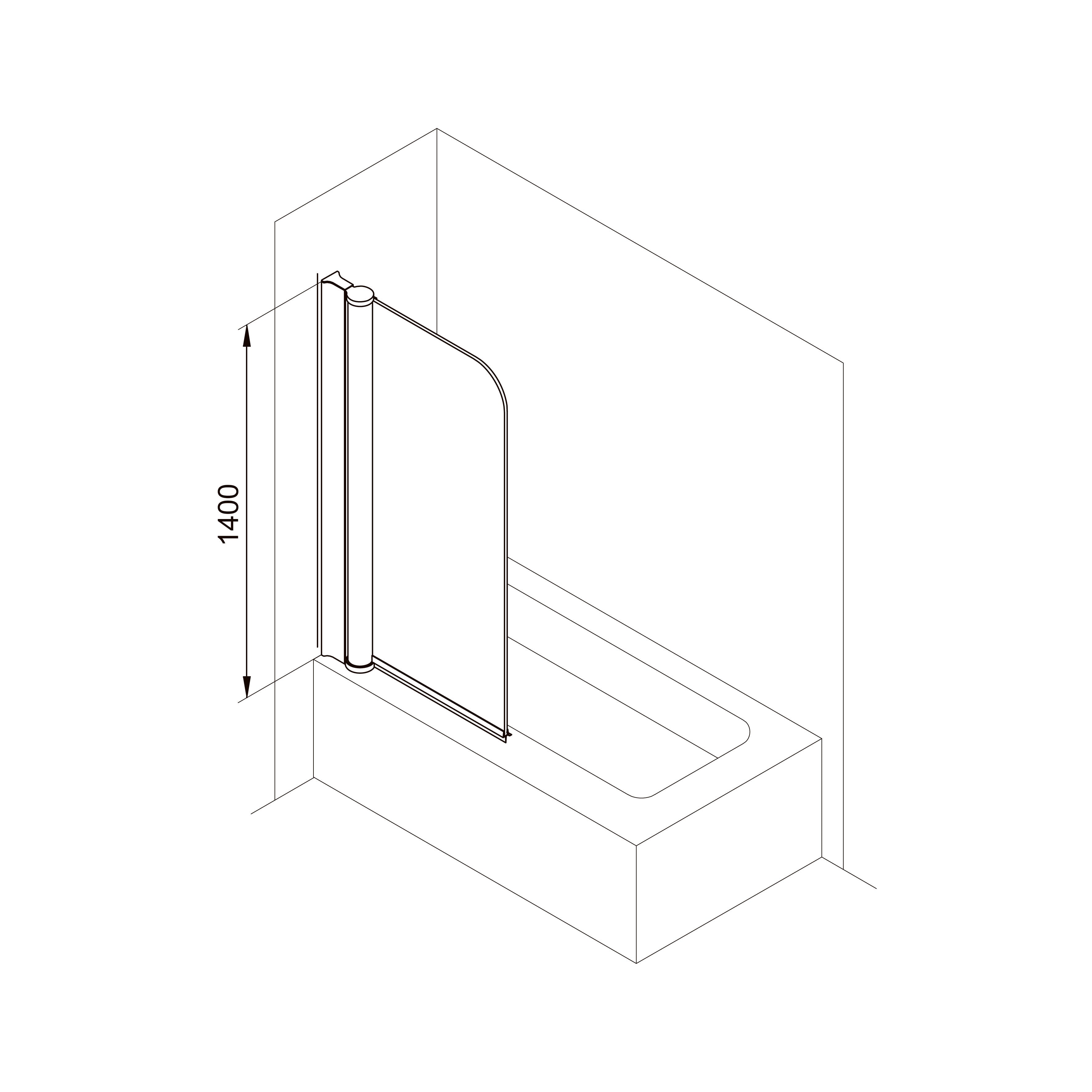 QP93 (left) Badewannenfaltwand einteilig 750x1400 Chrom; Clear