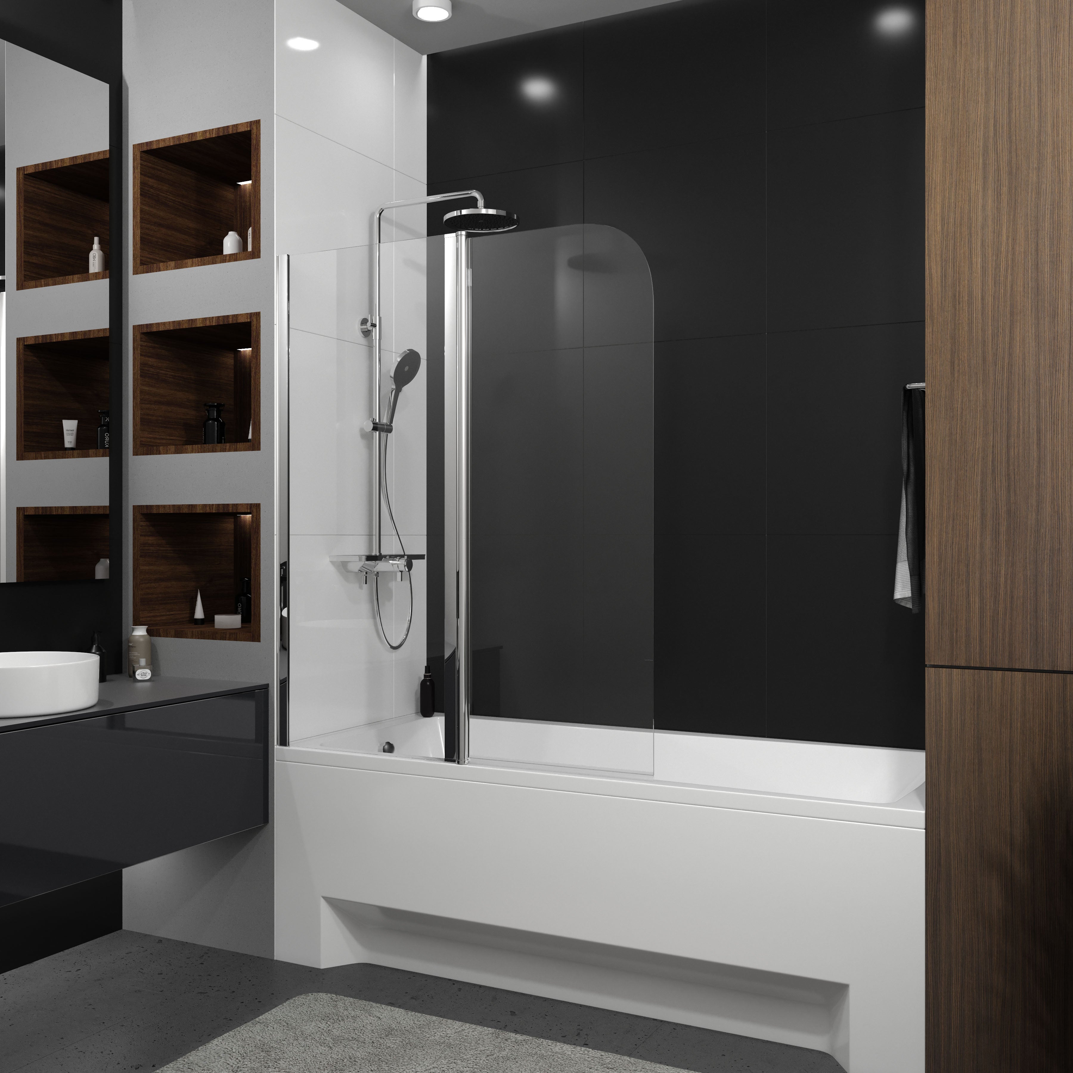 QP95 (left) Badewannenfaltwand zweiteilig 1150x1400 Chrom; Clear